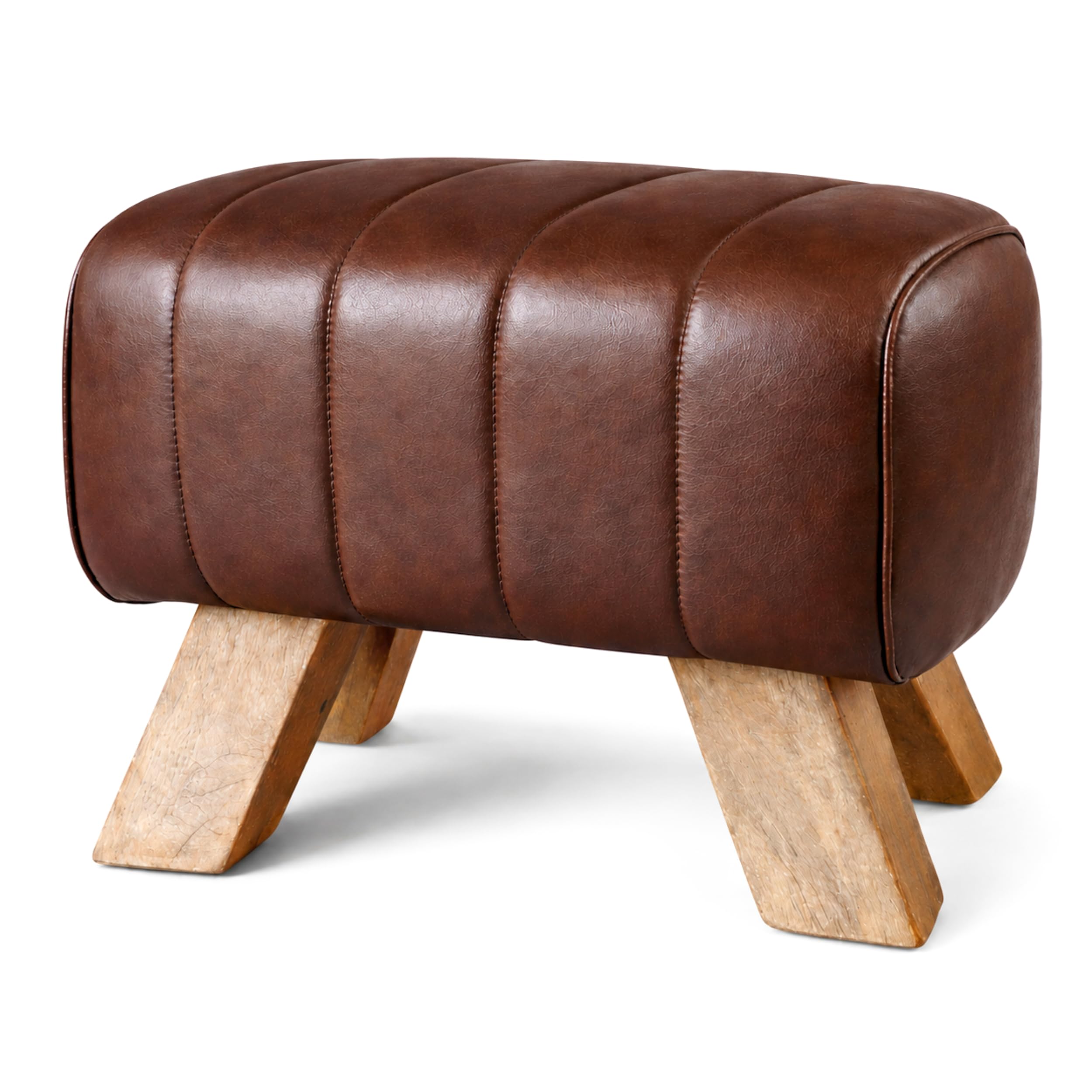 leather stool handcrafted footstool with solid wood legs versatile seating for living room, bedroom, vanity & entryway compact & modern design