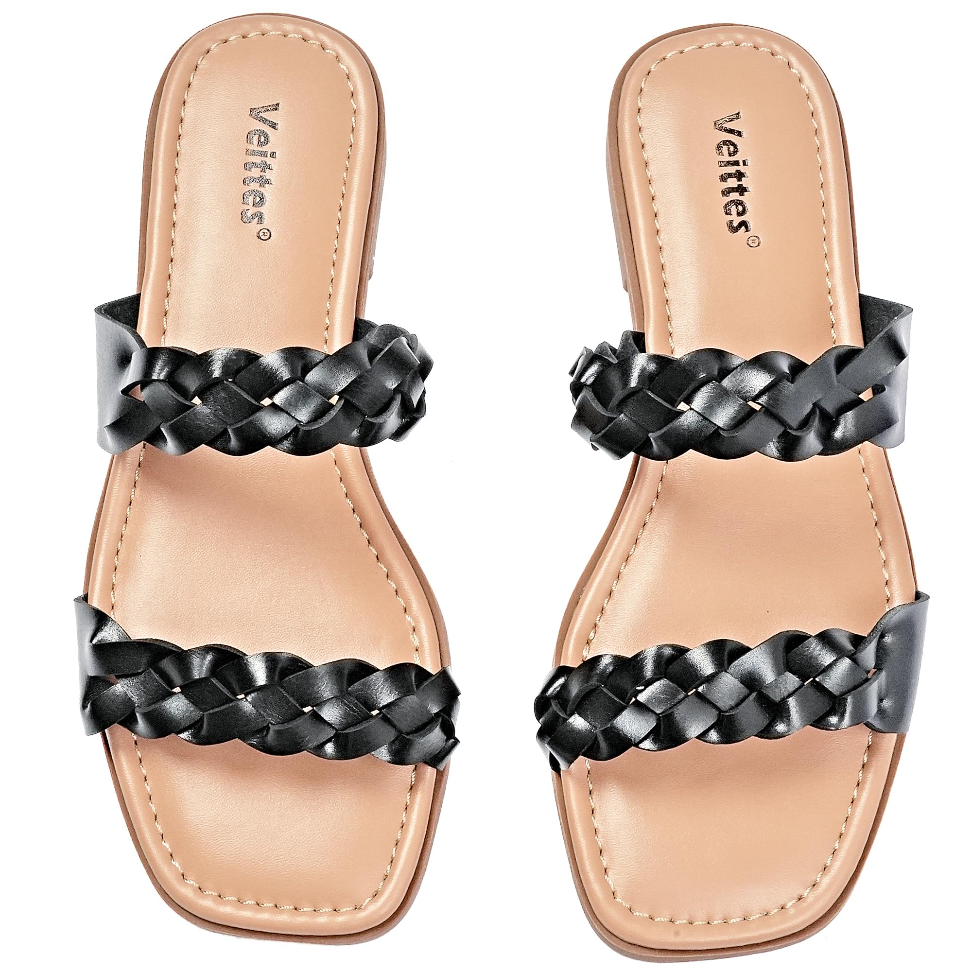 Veittes Women's Flat Slide Sandals - Casual Classic Simple Strappy Slip on Flat Summer Sandals.