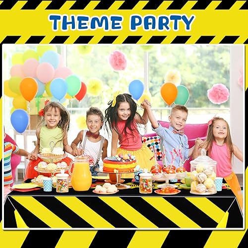 Miniatura 7 de 6 piezas de recuerdos de fiesta de construcción de 51 x 108 pulgadas, mantel de construcción temático de construcción, suministros de decoración de