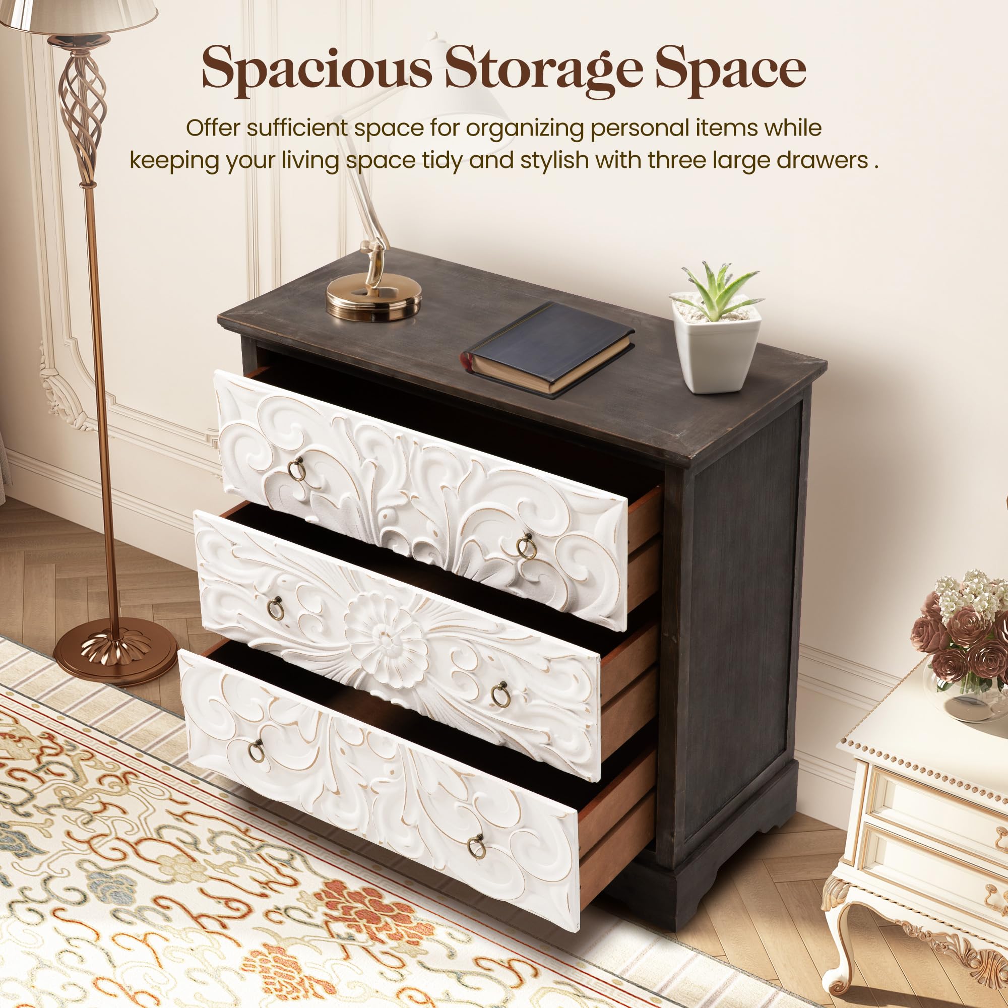 【送料無料】３点セット/ Vintage Style Dresser Amazon.com: RoyalCraft Vintage 3 Drawer Dresser, Wide 3