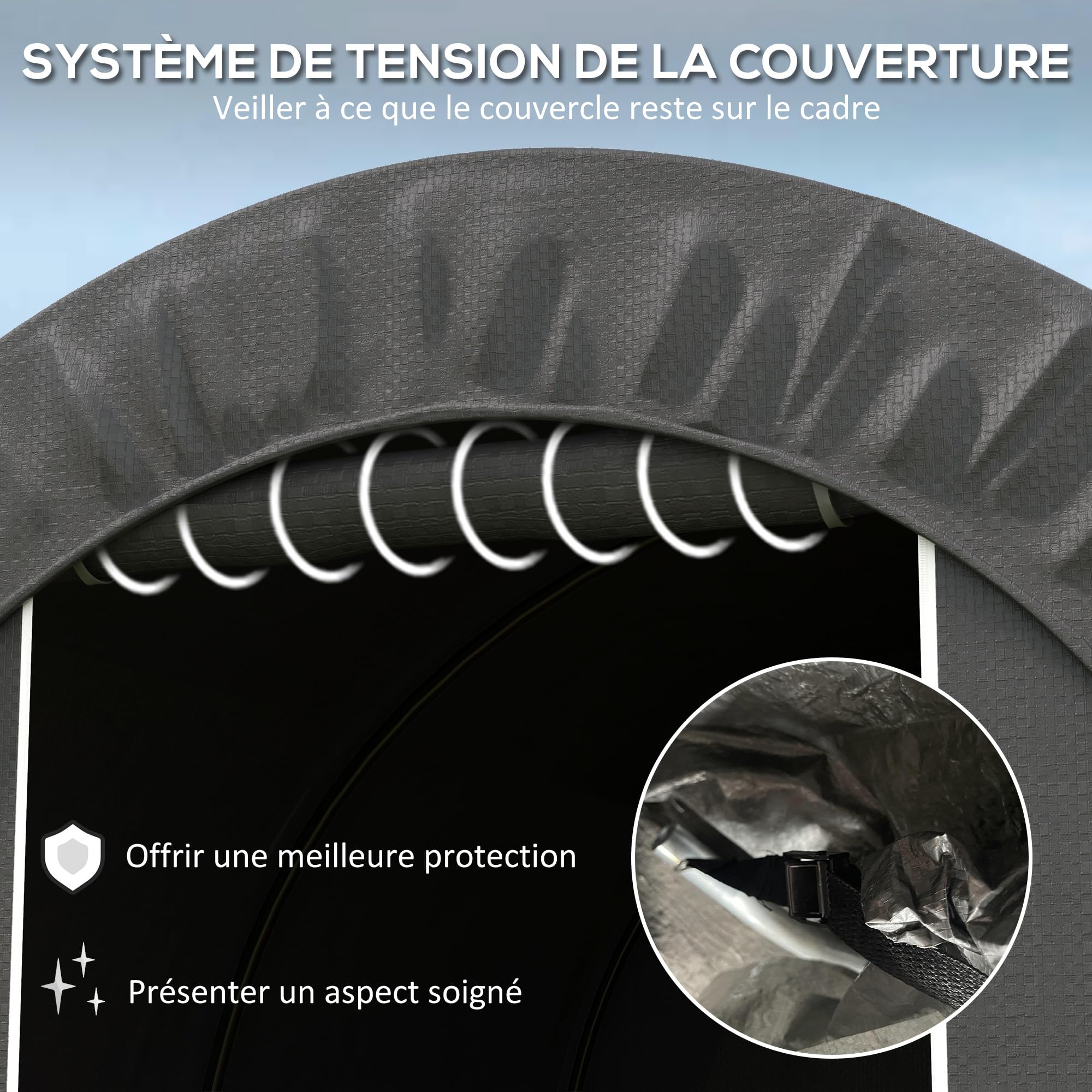 Outsunny Abri de Jardin Tente de Rangement extérieur abri de vélo Garage pour vélo bâche en PE Cadre en métal galvanisé dim. 2,4 x 1,8 x 1,9 m Gris foncé