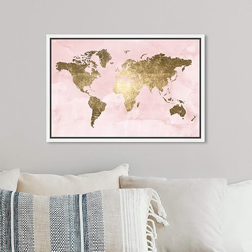 Miniatura 4 de The Oliver Gal Artist Co. Modern 10 x 15 pulgadas, color rubor Mapamundi, lienzo para pared, sala de estar, rosa