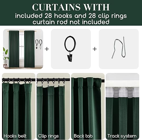 Miniatura 3 de Cortinas opacas de color verde esmeralda oscuro de 84 pulgadas de largo para sala de estar, juego de 2 paneles plisados con aislamiento térmico para