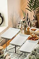 Vista 6 de LAUCHUH Bandeja de servir de 3 niveles para fiestas, bandeja escalonada de porcelana para servir plegable, bandeja de metal resistente para frutas
