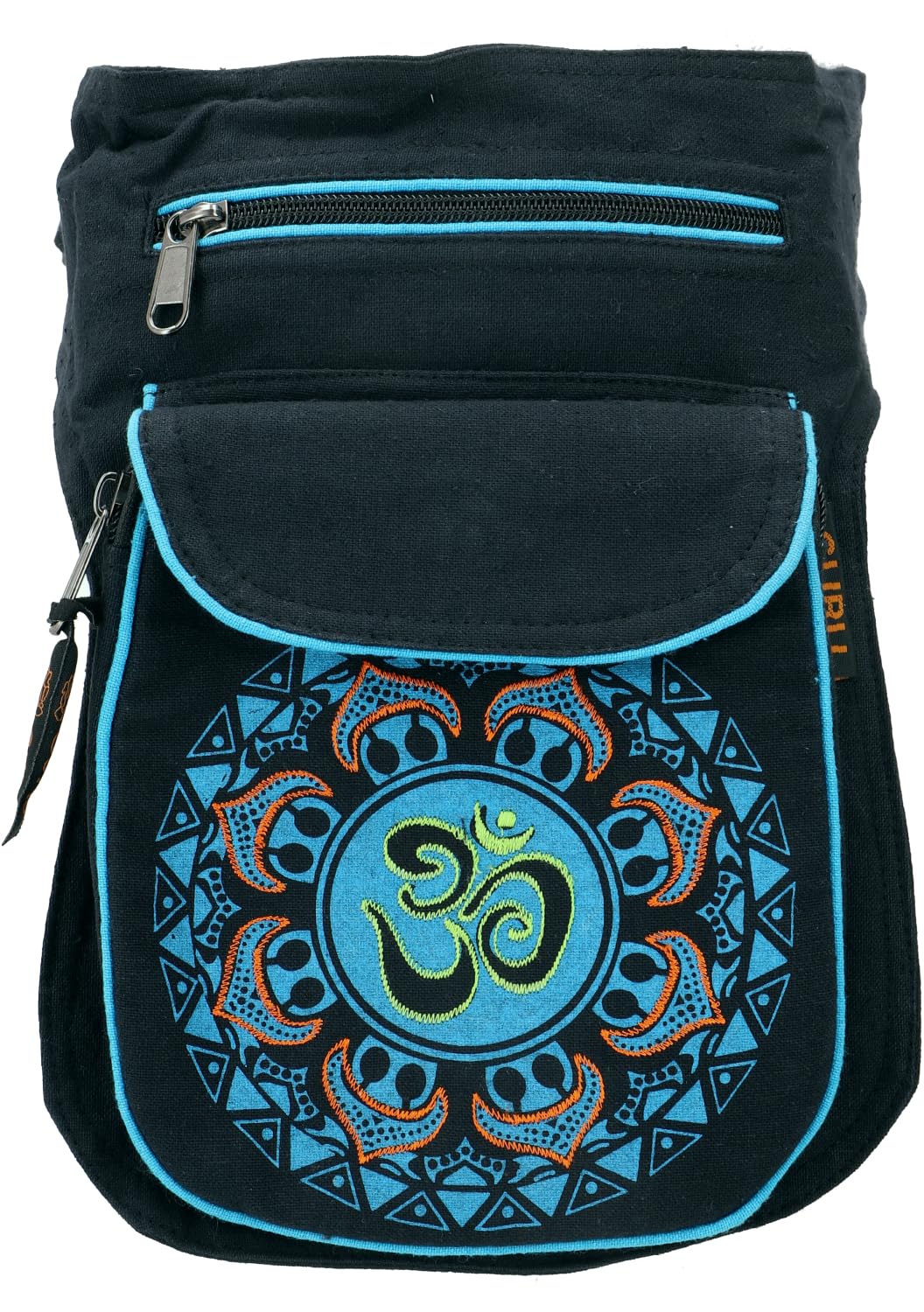 GURU SHOP Tkanina Sidebag & saszetka na pasek Aum Mandala, Goa saszetka biodrowa - zielona, męska/damska, bawełna, 25 x 17 x 4 cm, festiwalowa torba nerka hipisowska, czarny/turkusowy, Einheitsgröße