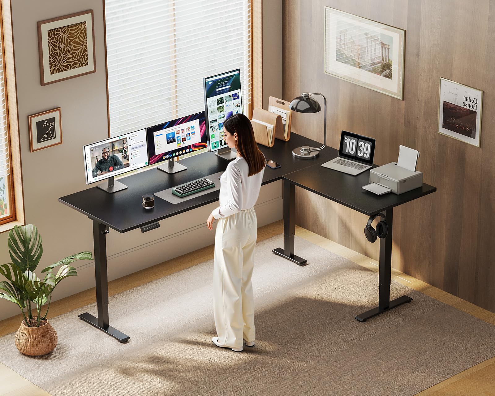 OffiGo 63 Inch Reversible L Shaped Electric Standing Desk Height Adjustable Corner Stand up Desk Ergonomic Large Lift — view 2