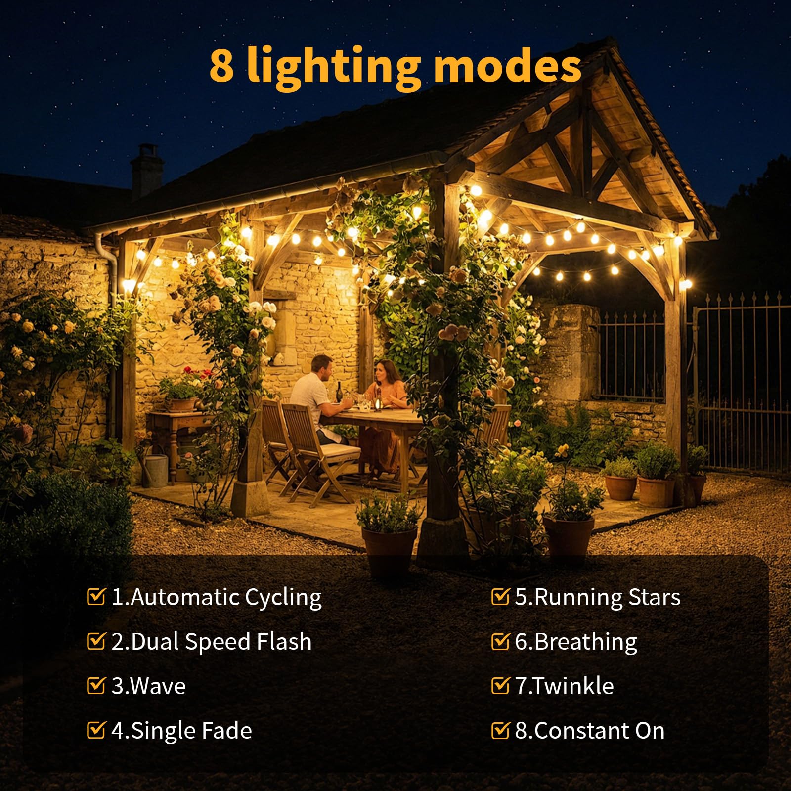 Hoteril 15M Solar Lichterkette Outdoor, 19+2 G40 Glühbirnen Dimmbar, IP65 Wasserdicht USB Laden Lichterkette Außen Solar, 8Modi & Timer LED Solarlichterkette Außen Wetterfest für Garten,Balkon,Party