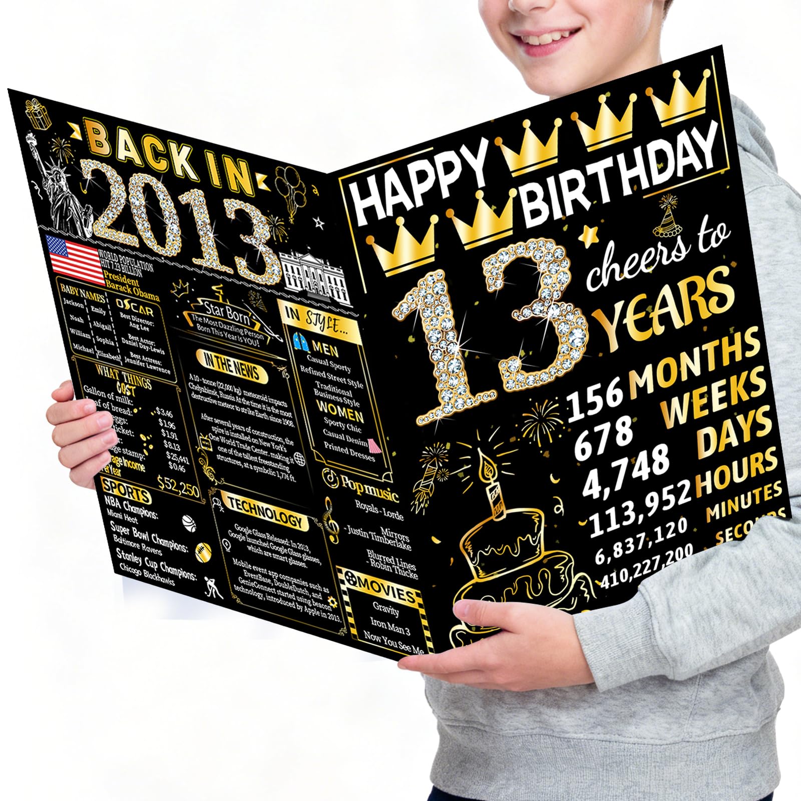 13th Jumbo Birthday Card with Envelope, 13th Birthday Decorations for Girls Boys, 13th Birthday Gifts for Daughter Son, Happy Birthday Cards for 13 Year Old Grandson Granddaughter, Back in 2013