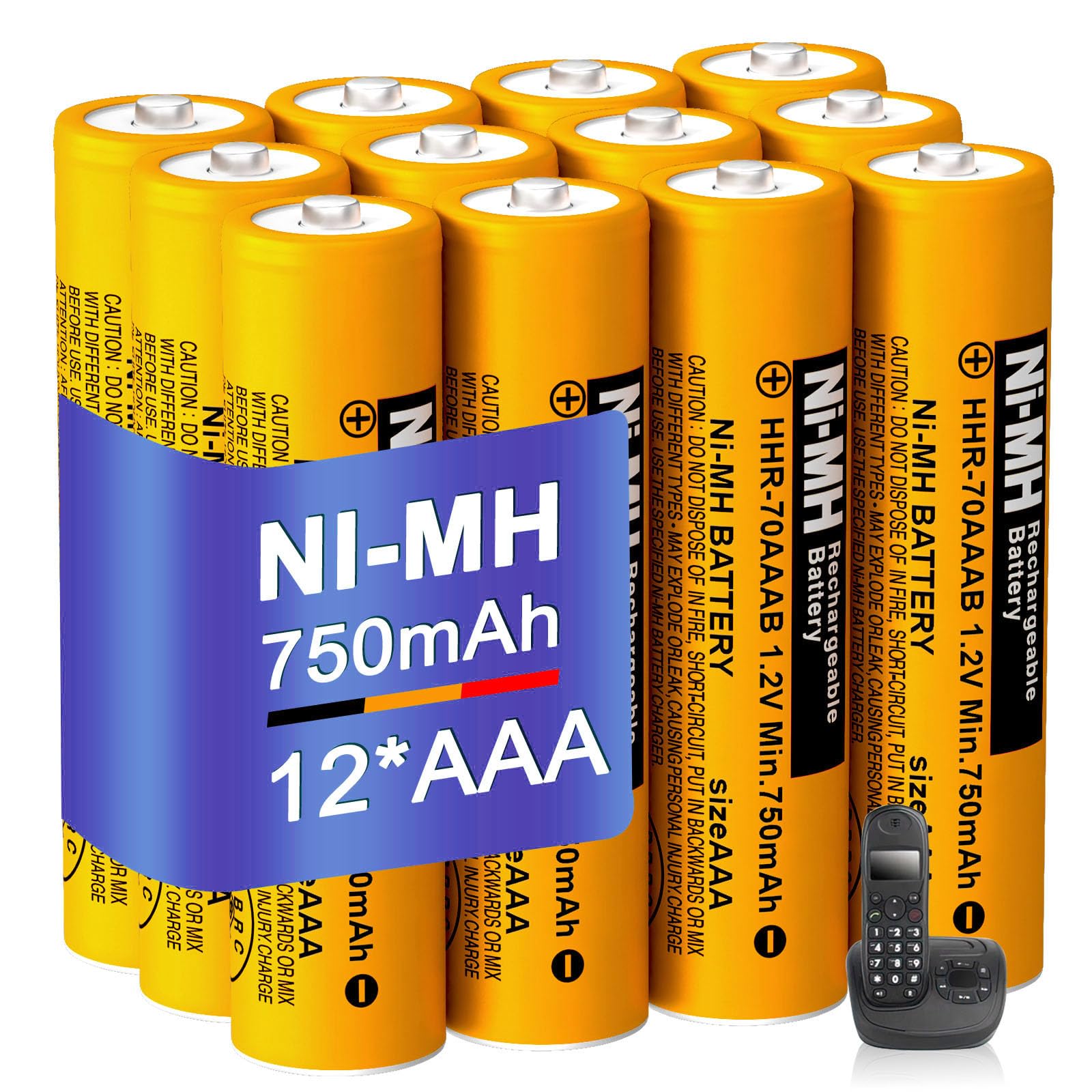 12 Stück NiMH AAA Akku 750mah 1.2V Wiederaufladbare Batterien für Panasonic Gigaset schnurlose Telefone HHR-70AAAB