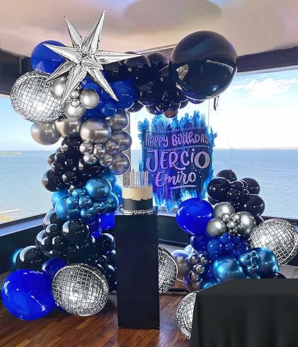 Miniatura 7 de Kit de guirnalda de globos azul real y plateado, con globos de aluminio de bola de discoteca 4D de estrella para hombres, cumpleaños de 30 años, día