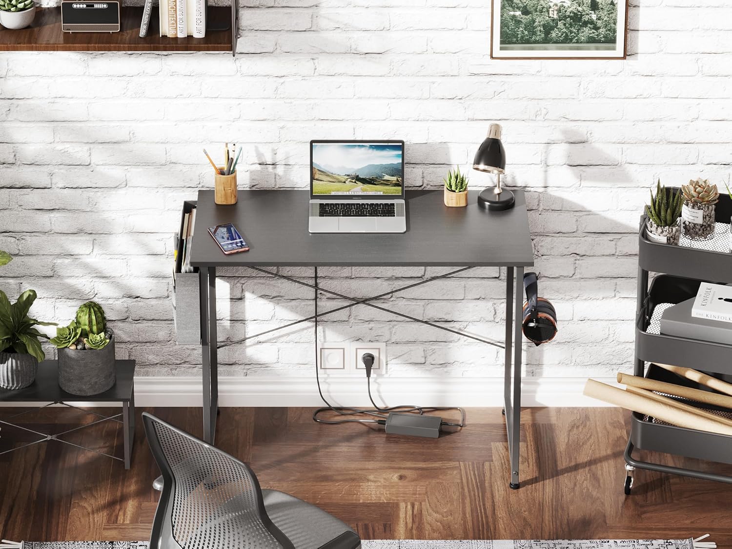 COTUBLR 31 Inch Computer Desk, Home Office Desk, Simple Modern Small Desk for Bedroom, Writing Desk with Storage Bag, Study Table for Students, Black - Image 4