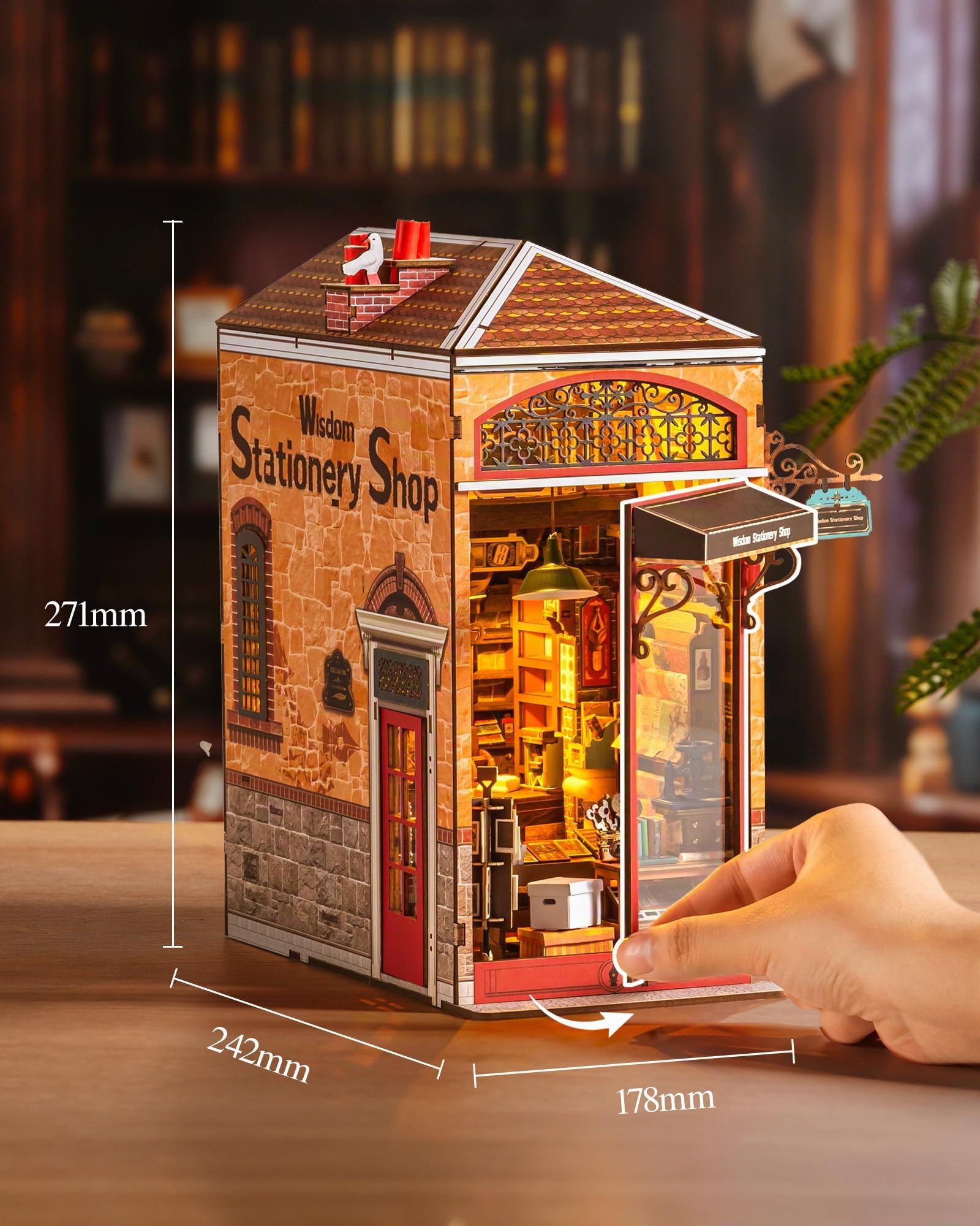 Rolife Book Nook Kit Casas Miniaturas para Montar Papelería de la Sabiduría Puzzle Madera 3D Adultos con Luces Decoracion Hogar Libro Maquetas para Construir Adultos Regalo para Madre Niños
