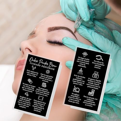 Miniatura 5 de SPANISH - Tarjetas de cuidado posterior para cejas en polvo ombré, paquete de 50, tarjeta de visita de 2 x 3.5 pulgadas, suministros para artistas