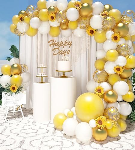Miniatura 3 de Kit de arco de globos de girasol amarillo dorado blanco de 18 pulgadas, diseño de abeja de girasol, cumpleaños, baby shower, boda, fiesta,