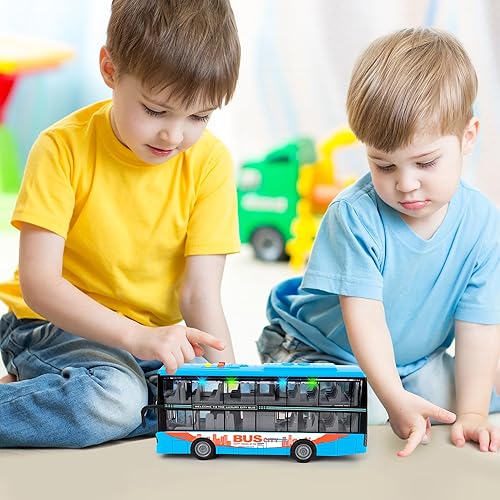Miniatura 4 de ArtCreativity Juguete de autobús de dos pisos con luces y sonidos, autobús de juguete alimentado por fricción para niños con luces de techo