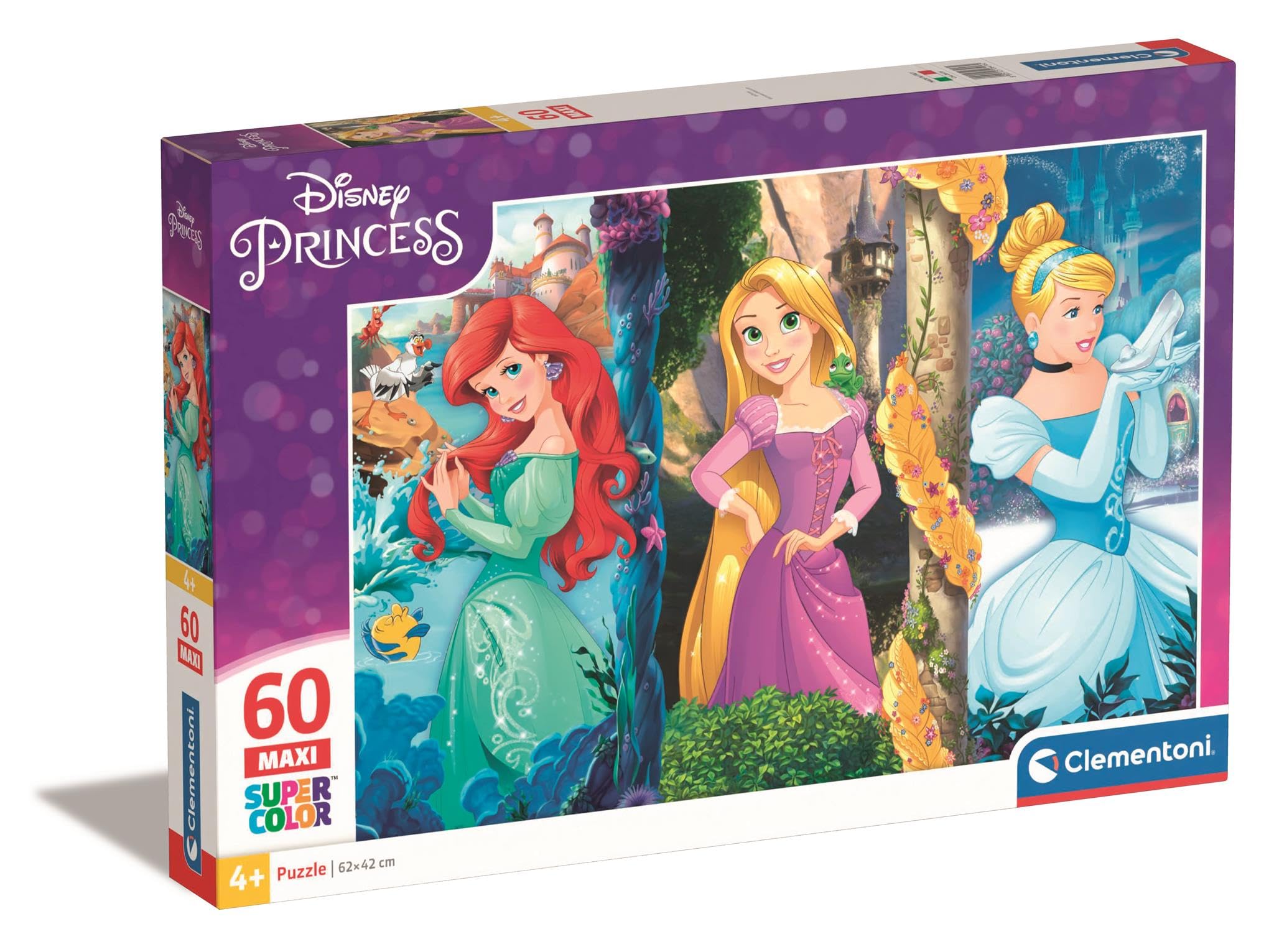 Clementoni-26416-Supercolor Puzzle for children-Princess-60 Maxi Pieces-Disney, ages 4 years plus