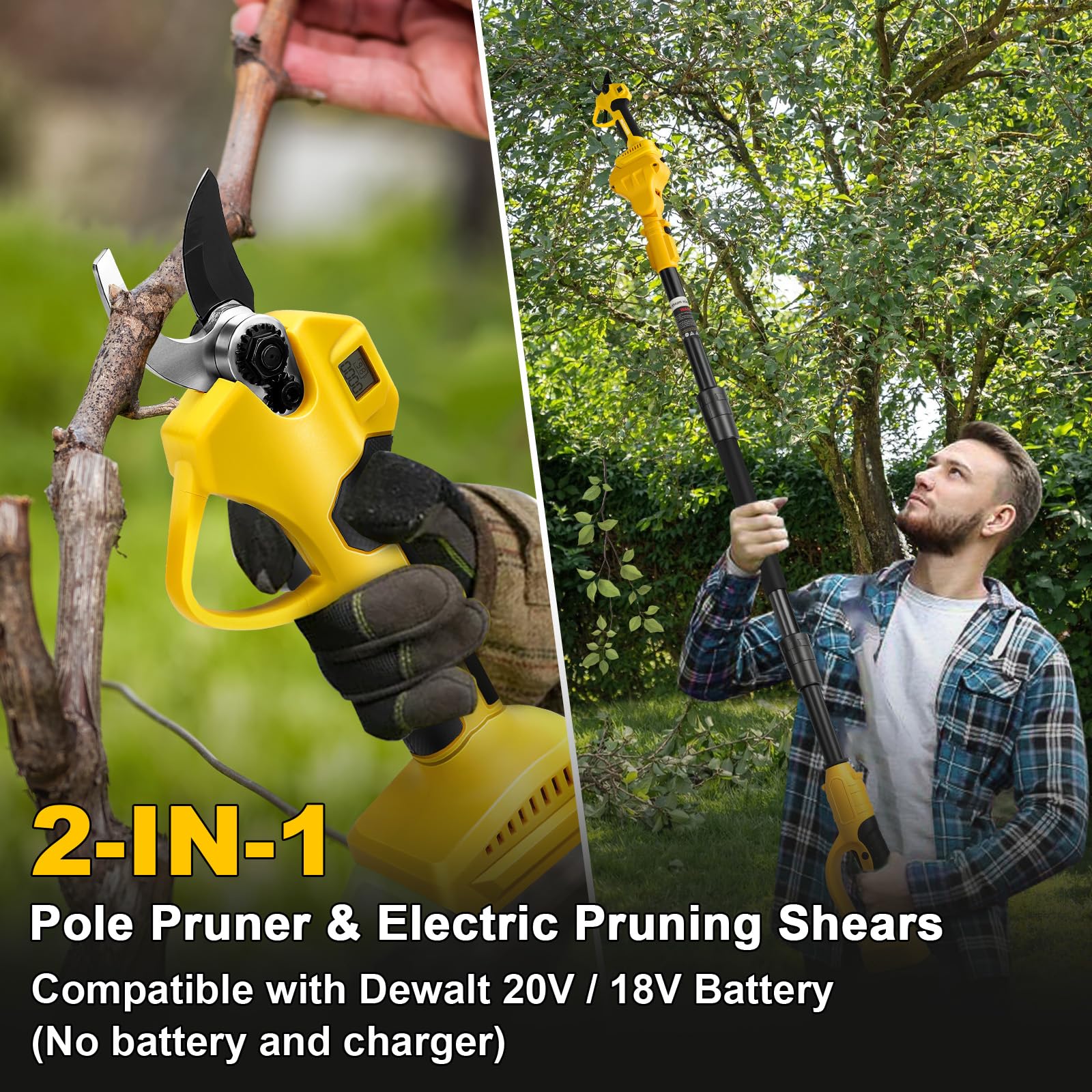 Panthem Cesoie telescopica a batteria 2 in 1, cesoie da giardino elettriche compatibili con Dewalt 18V 20V, portata massima fino a 4,1 m, apertura di taglio 43 mm, motore brushless (senza batteria e