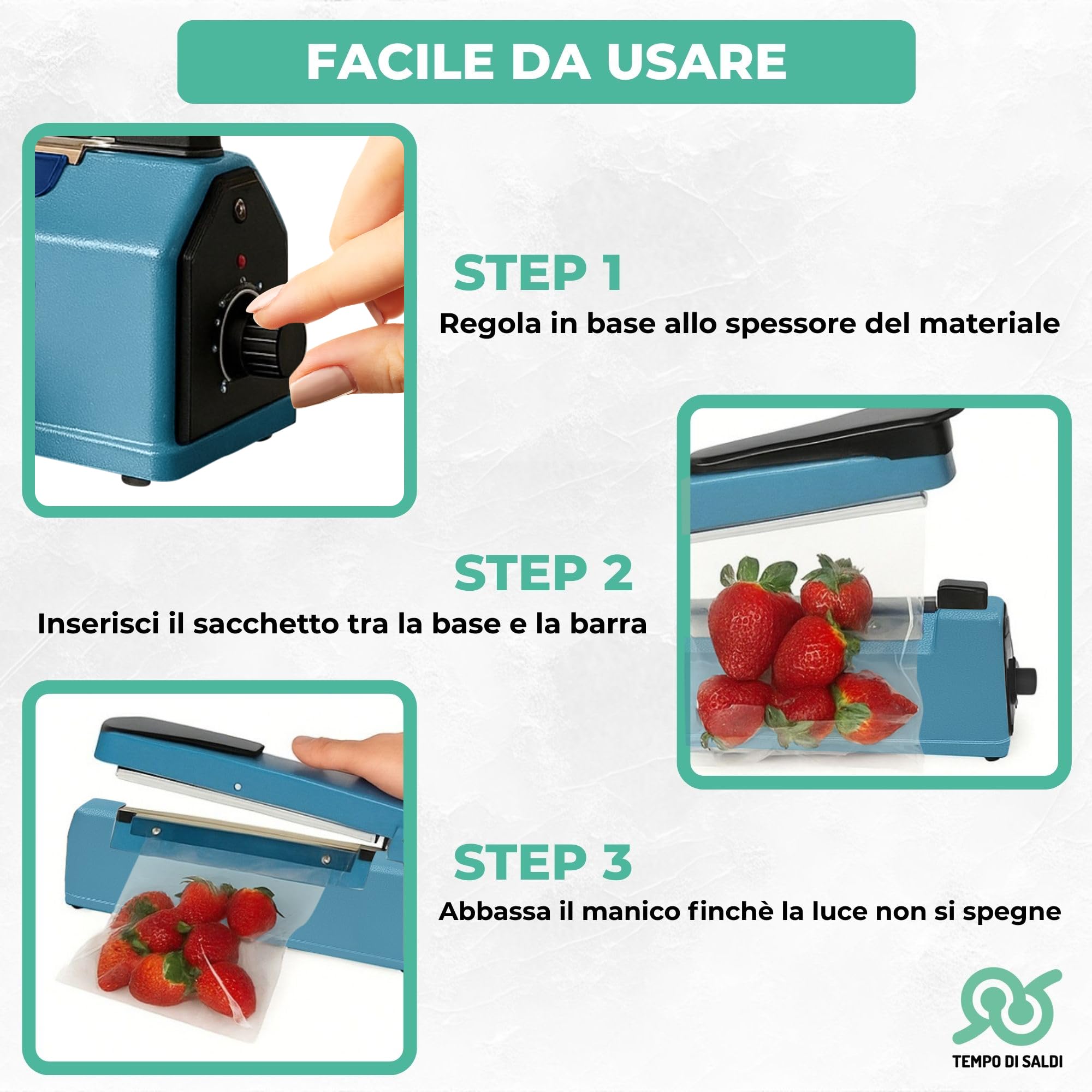 TEMPO DI SALDI Sigillatrice per Sacchetti con barra da 400 mm, Termosaldatrice Sigilla Sacchetti a Caldo in pochi secondi. Macchina Sigilla Buste professionale per alimentari