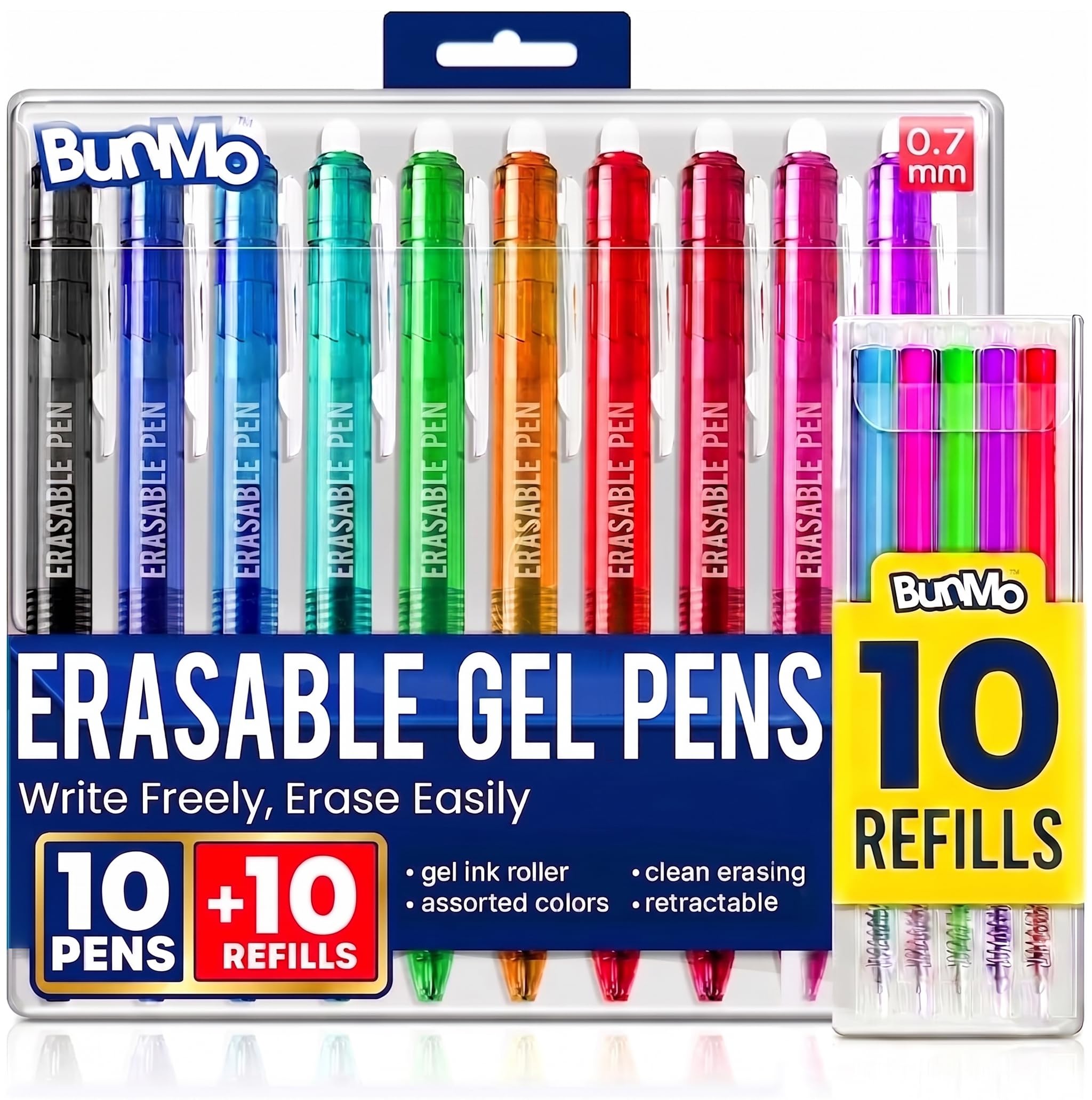BUNMO Erasable Gel Pens - Multicolor Erasable Colored Pencils for Smooth Writing &amp; Drawing - Gifts for Teens - 10 Colorful Pens with 10 Refills Included