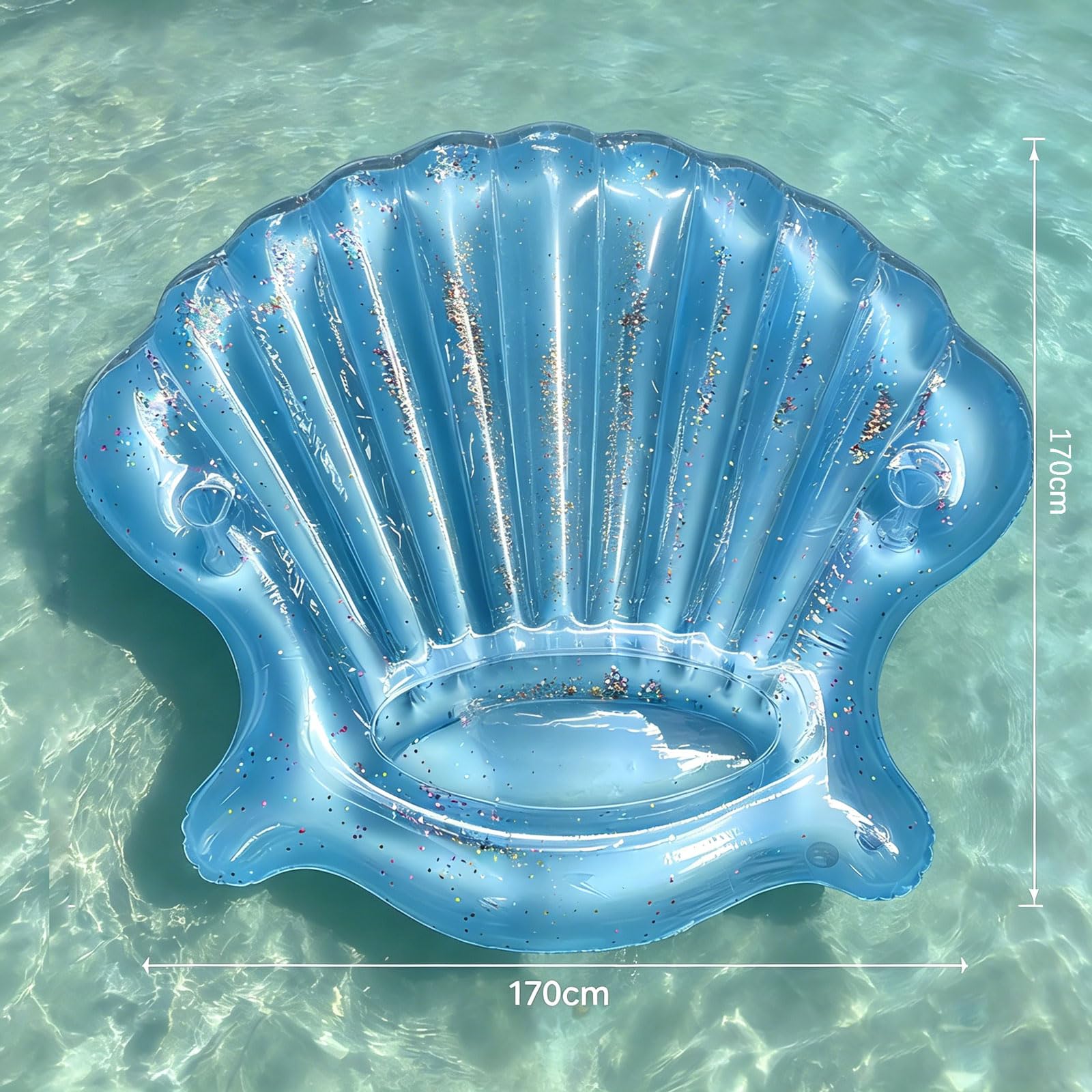 Aufblasbares Pool Luftmatratze 170 * 170cm,Blau Muscheln Form Pool Aufblasbares Wasserspielzeug,Tragbar Große Aufblasbare Pool,Badematratze Wasserhängematte für Partys,Sommer,Wasser,Strand