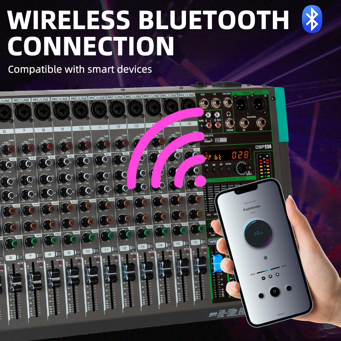 Depusheng PA16 Console de mixage audio professionnelle Console d'harmonie Interface système 16 canaux USB Bluetooth MP3 Entrée d'ordinateur Alimentation fantôme 48 V Effet de réverbération 99 intégré