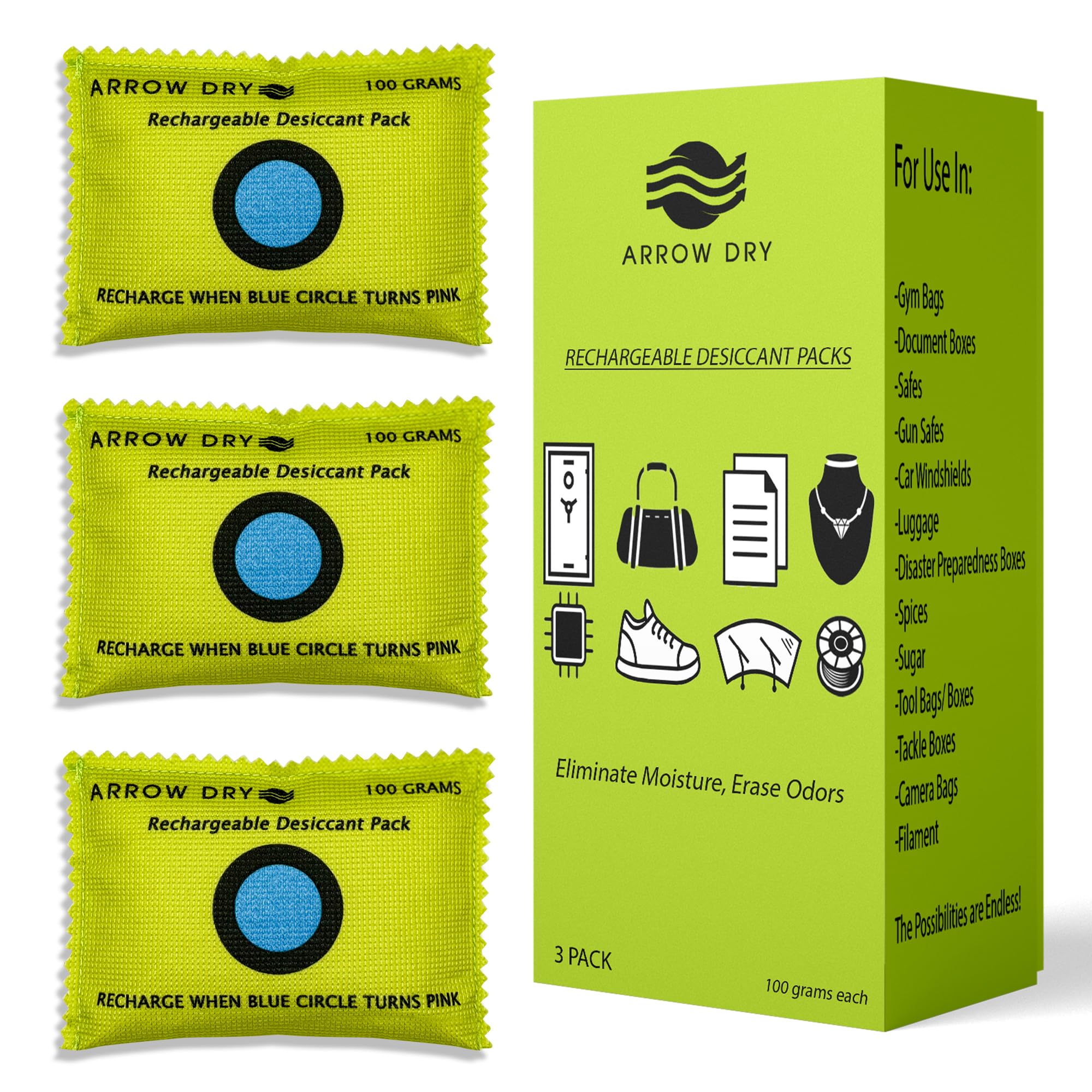 Arrow Dry Reusable Moisture Absorbers – Desiccant Packs for Safes, Closets, Storage Bins & More