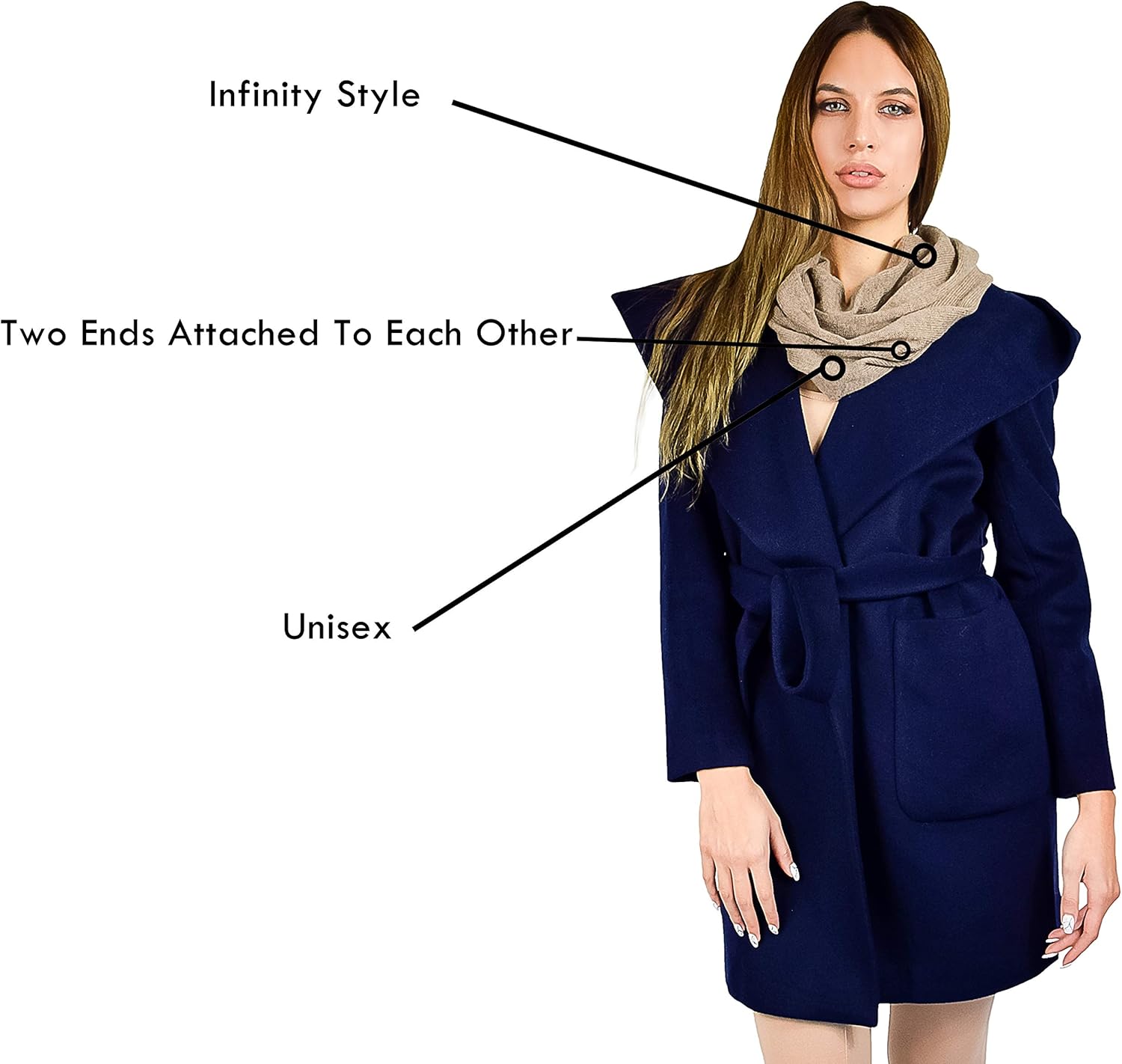 Cashmere Boutique: 100% Pure Cashmere Infinity Scarf (Color: Brown, Size: 12" x 32") - Image 5
