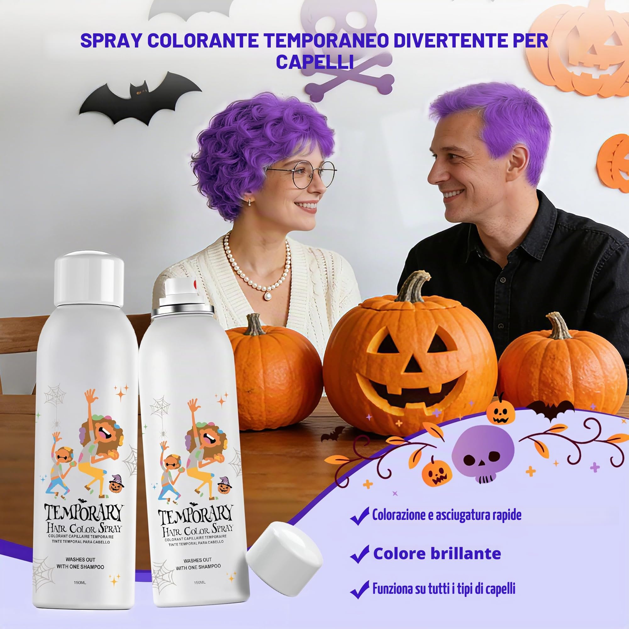 Spray per capelli temporaneo viola per bambini, alternativa alla tintura dei capelli istantanea per ragazze, ragazzi, adolescenti, donne, usa e getta, veloce per feste, cosplay, Natale, Halloween, 150
