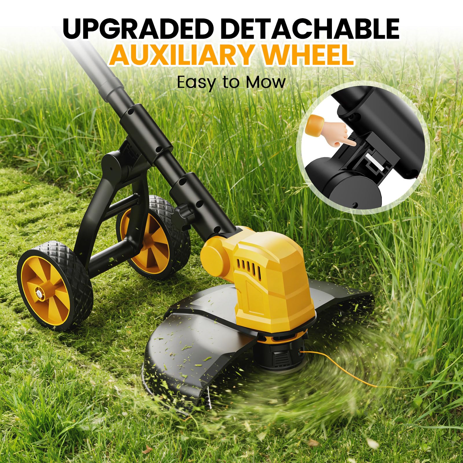Debrouissalleuses Electrique sans Fil avec Roue, 36CM Coupe Bordures à 2×3,0 Ah Batterie et Chargeur, 800W Moteur sans Brosse,Débroussailleuse à Batterie avec 8 bobines pour Jardin et Pelouses