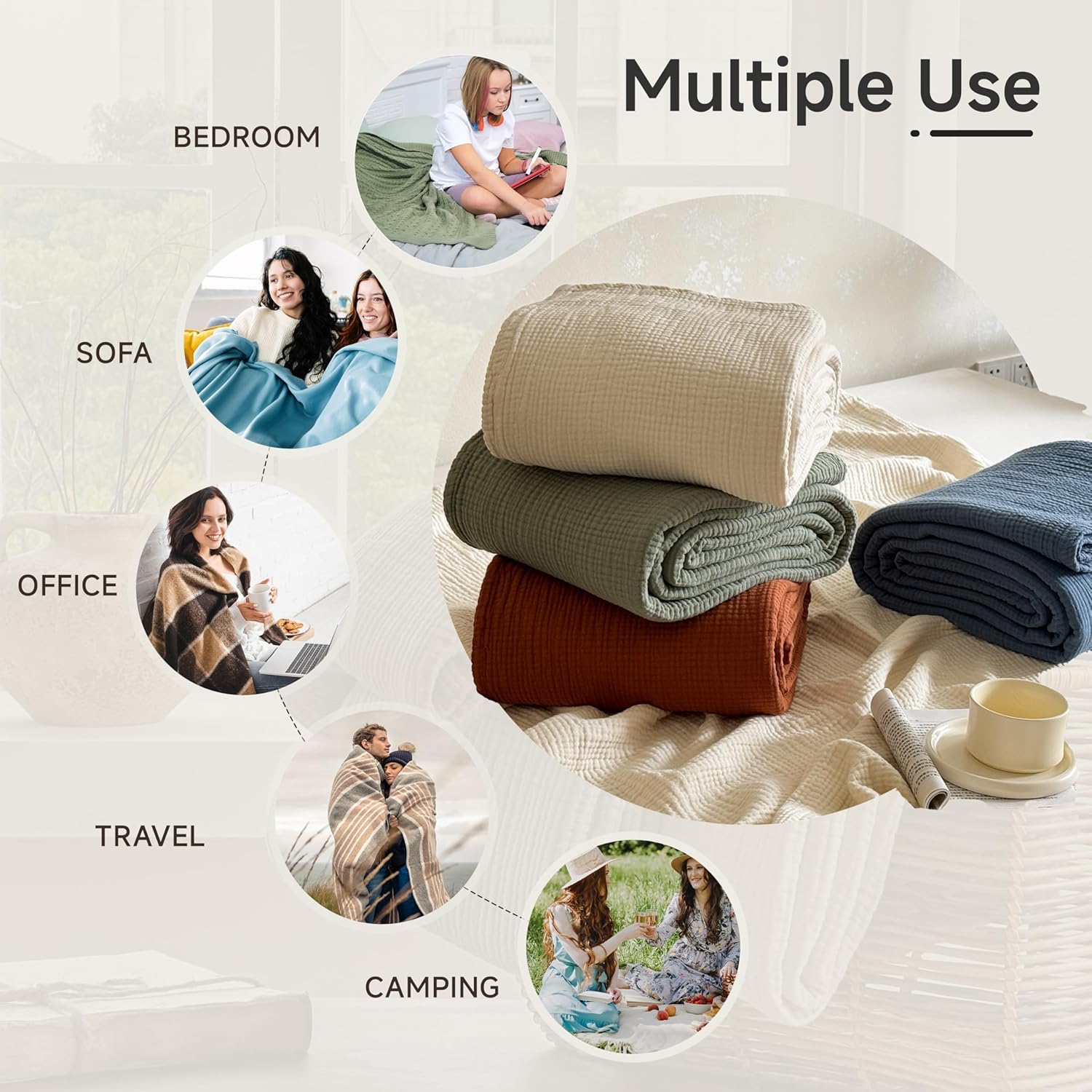 Simple&Opulence 100% Cotton Muslin Blanket King Size, Lightweight Breathable 4 Layering Gauze Blanket for Bed Couch Camping, Soft Bedspread Coverlet All-Season Use (Rust Orange, 104" x 92") - Image 5