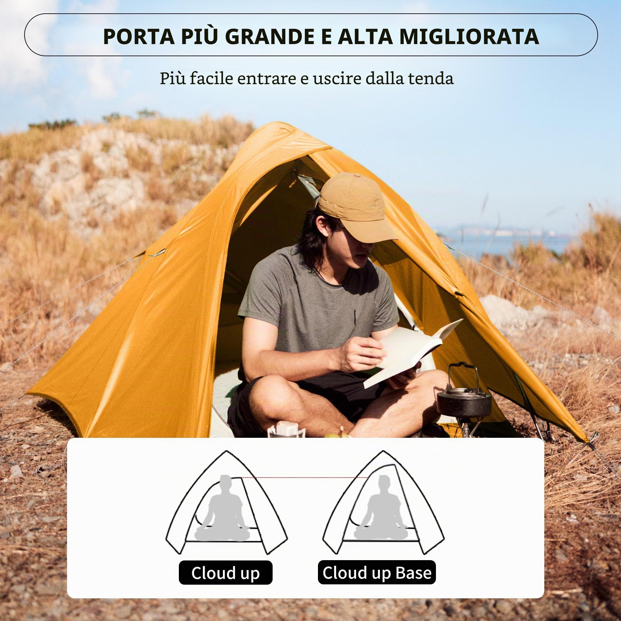 Naturehike Cloud Up Base - Tenda da campeggio impermeabile leggera per 2 persone per il campeggio, tenda da campeggio a doppio strato per due persone con impronta (Cloud Up Pro (arancione - poliestere