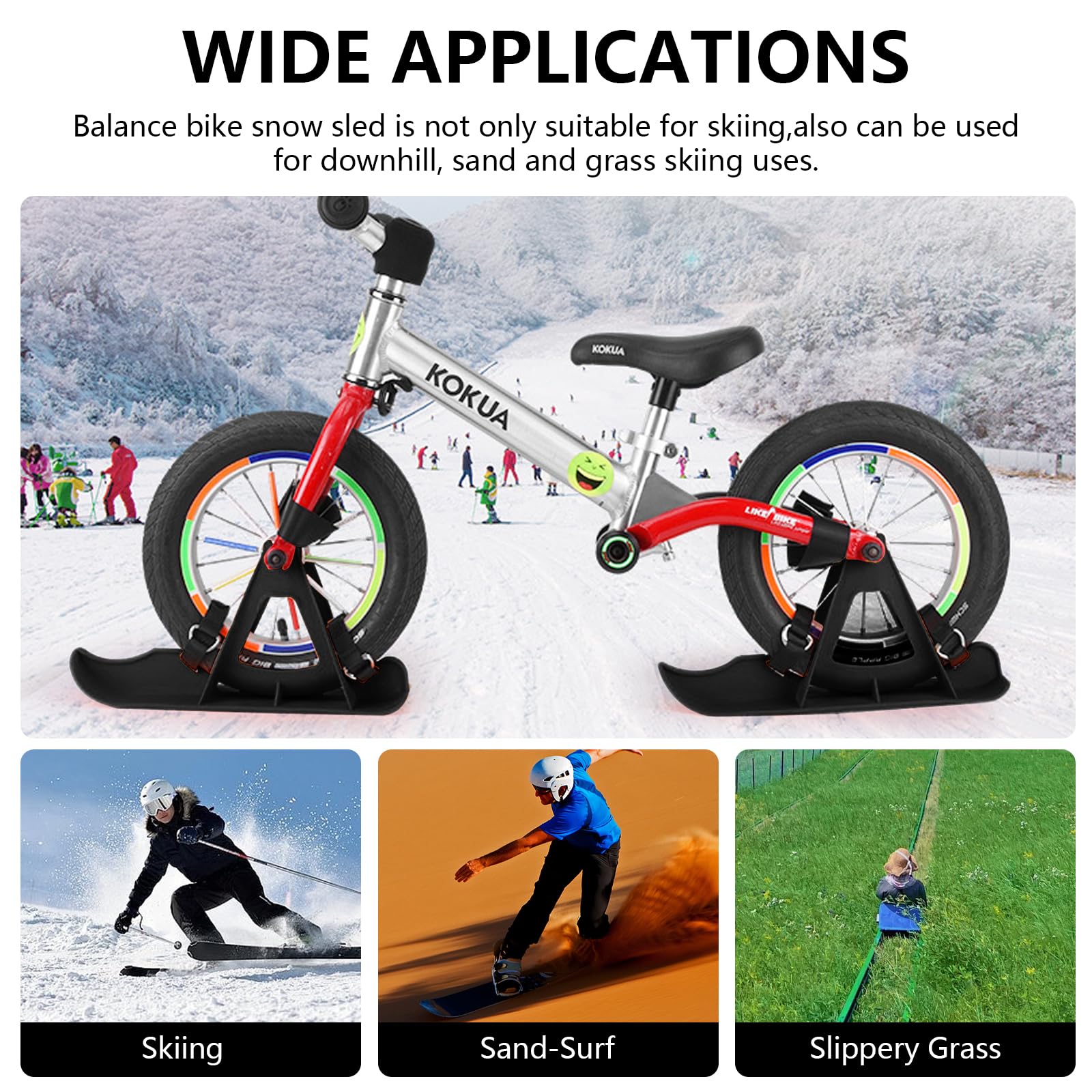 Snow Bike Slitta, 1 Paio Multifunzionale Equilibrio Invernale Bici Neve Slitta per Bambini, Scooter Sci Board Neve Scooter Sci Slitta per l'inverno, Trasformare la Bicicletta in Sci Accessori Sportivi