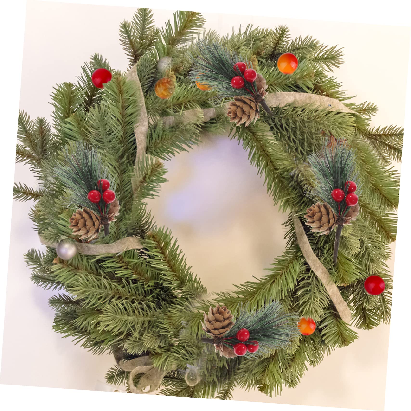 RLKHXBS 10 ück Tannenzapfen-Pflanzengirlande, künstliche Girlande, künstlicher Blumenkranz, Beerenpflücker, Weihnachtsbaum, zum Aufhängen, künstliche rote Beerenstiele, Weihnachten, Kunsthandwerk,