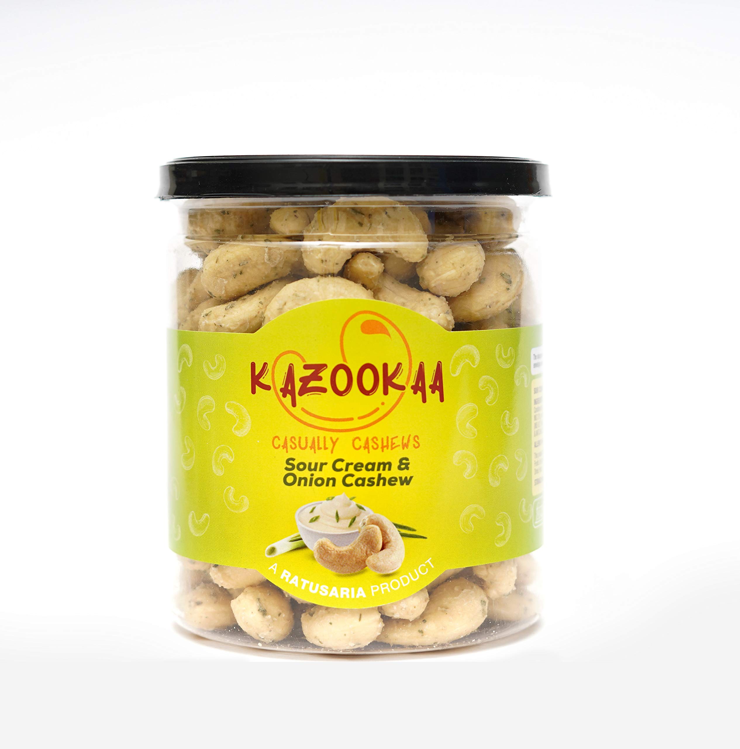 KAZOOKAA Sour Cream & Onion Cashews | Flavoured Nuts | Dry Roasted Snack | Mixed Herbs Kaju - 250 gm (Reusable PET Jar)