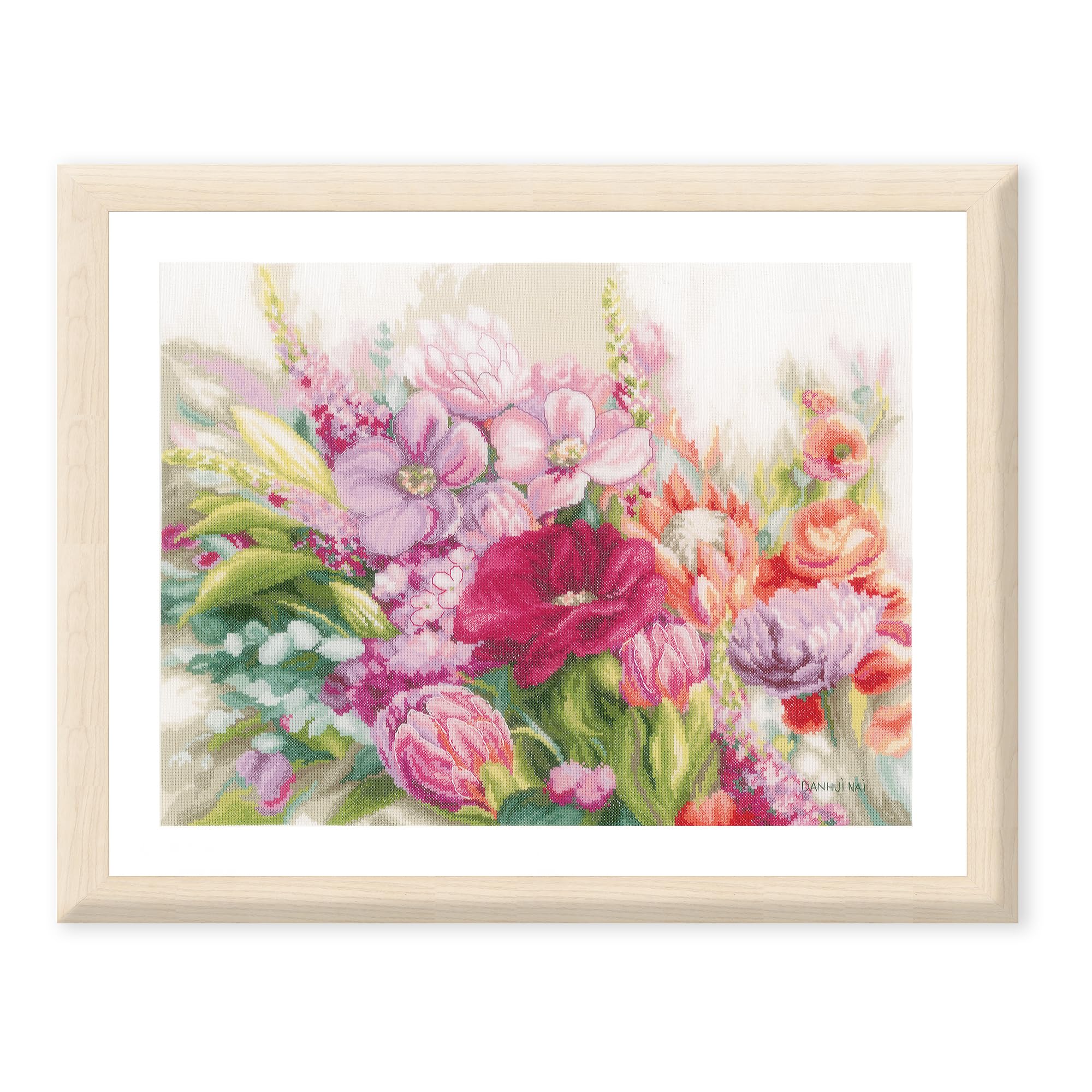 LANARTE Haft Krzyżykowy Liczony Zestaw Obraz do Haftu JASNE KWIATY Zrób to Sam Zestaw Kreatywny dla Dorosłych Rękodzieło Artystyczne 47 x 37 cm Dekoracja Ścienna DIY Cross Stitch Kit