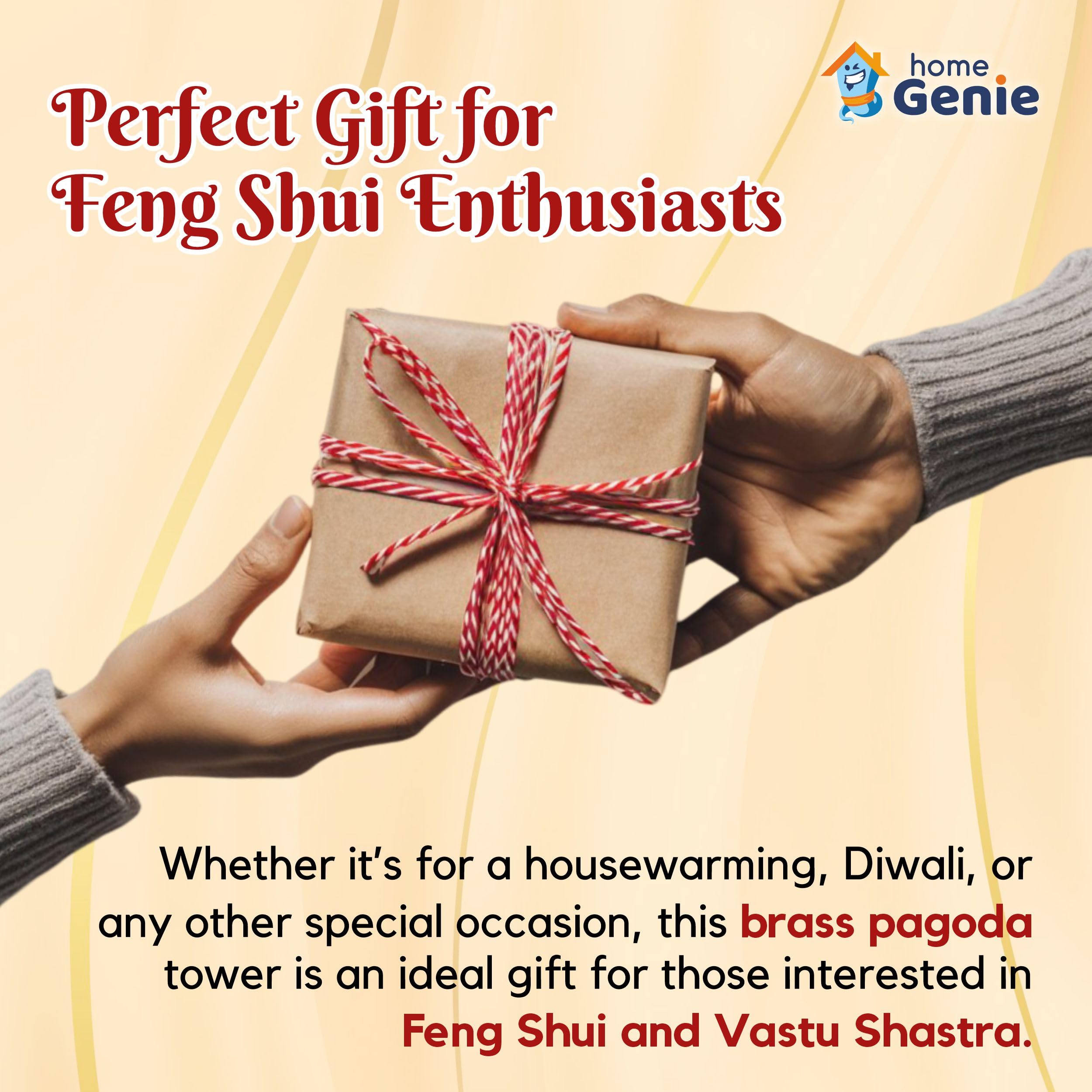 HOME GENIE"Brass Feng Shui Pagoda Tower/Education Tower, Golden - Image 4