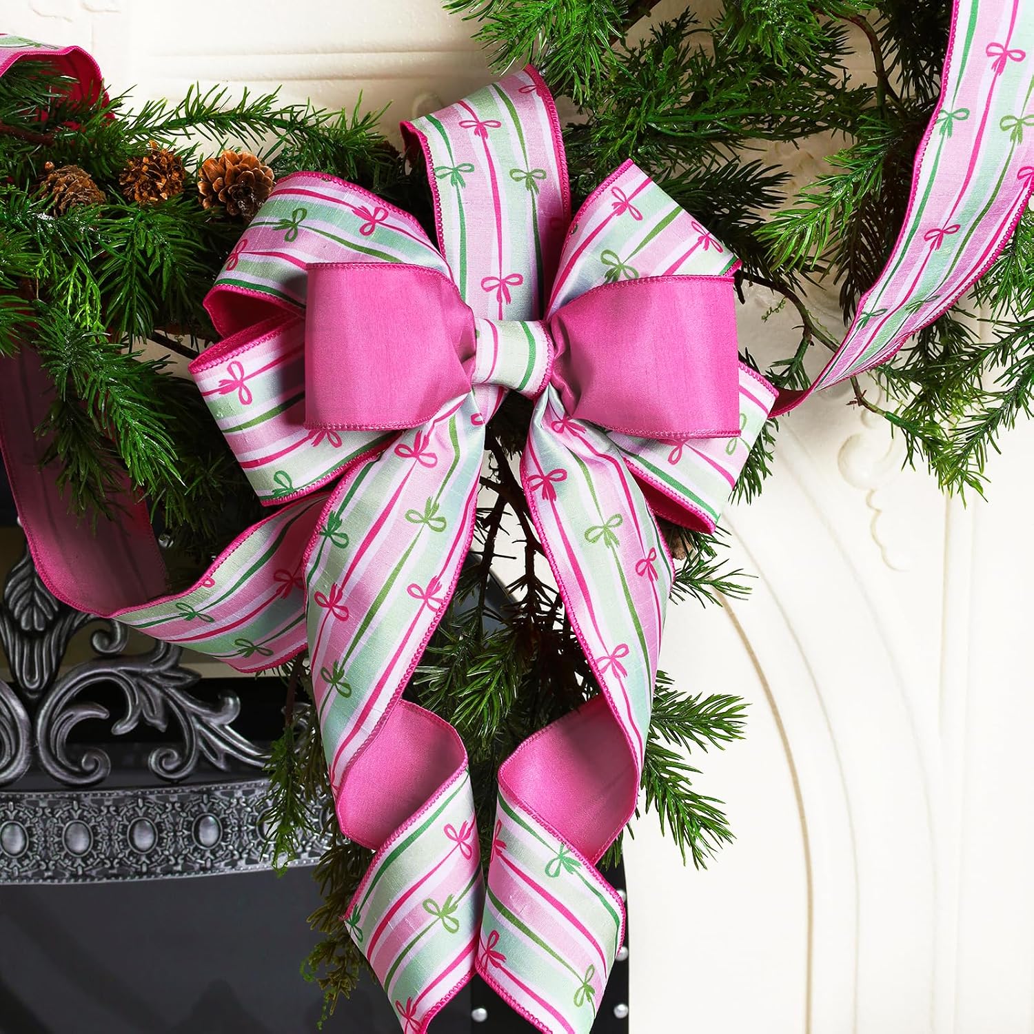 LaRibbons Pink Bowknot Wired Ribbon for Wreaths Garland Bows 2.5 Inch image 3