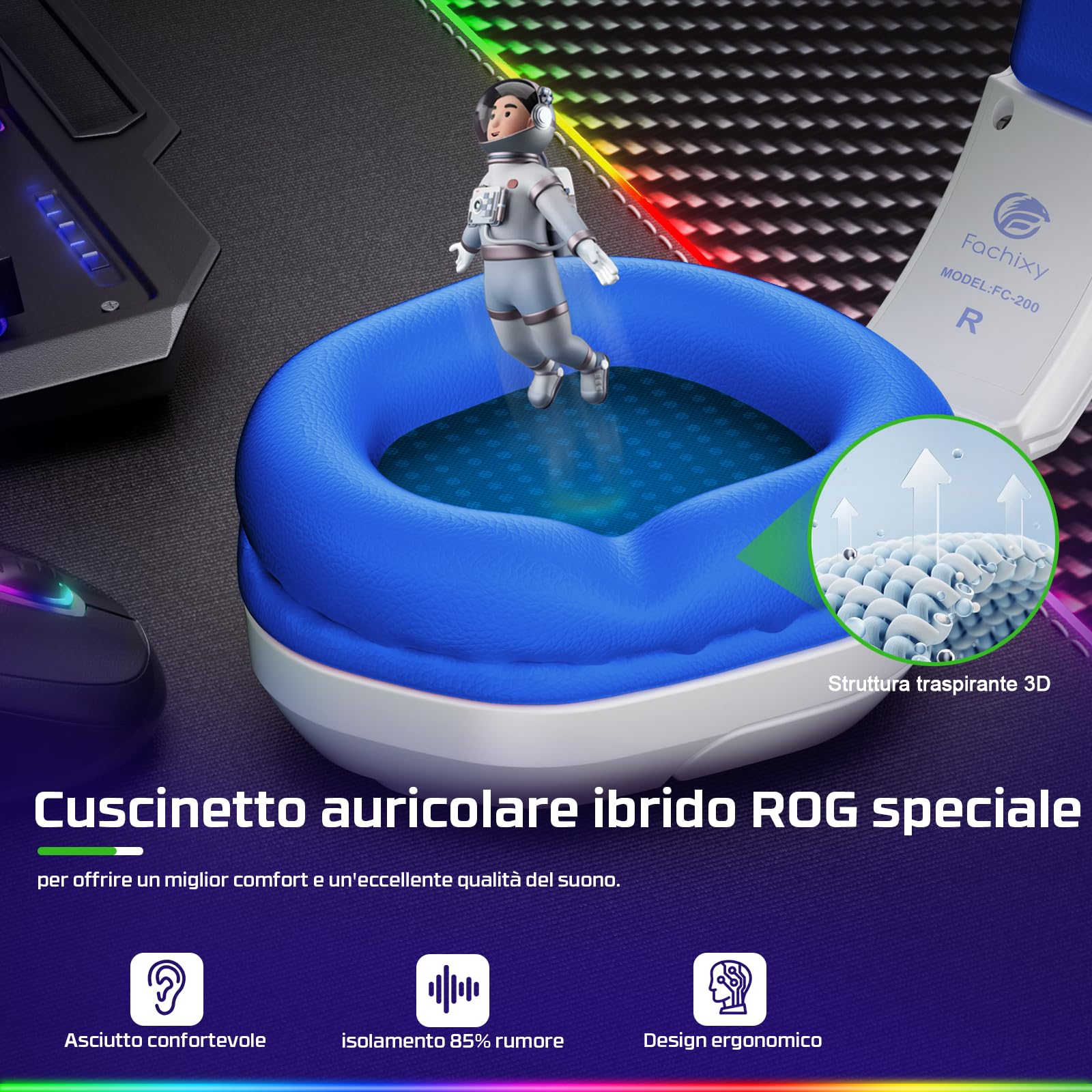 Fachixy Cuffie da gioco FC200 per PS4, PS5, Xbox, Switch, PC, cuffie per computer con microfono, cuffie da gioco da 3,5 mm con luce RGB