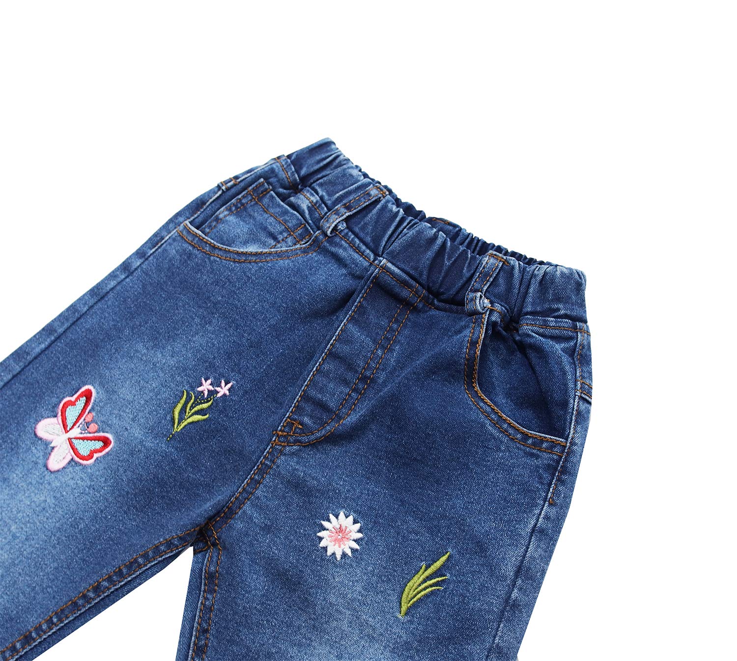 KIDSCOOL SPACE Jean Fille, Ceinture Élastique, Denim Stretch Brodé, Bleu