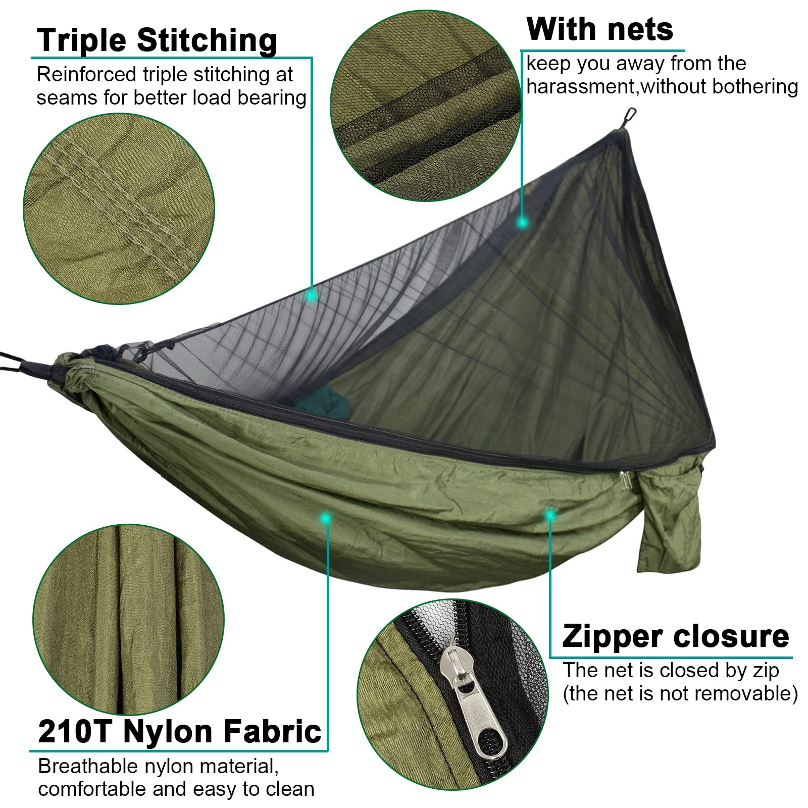 UPhitnis Hängematte Outdoor mit Moskitonetz 600lb Traglast Atmungsaktiv Ultraleicht Fallschirm Nylon Camping Reisehängematte