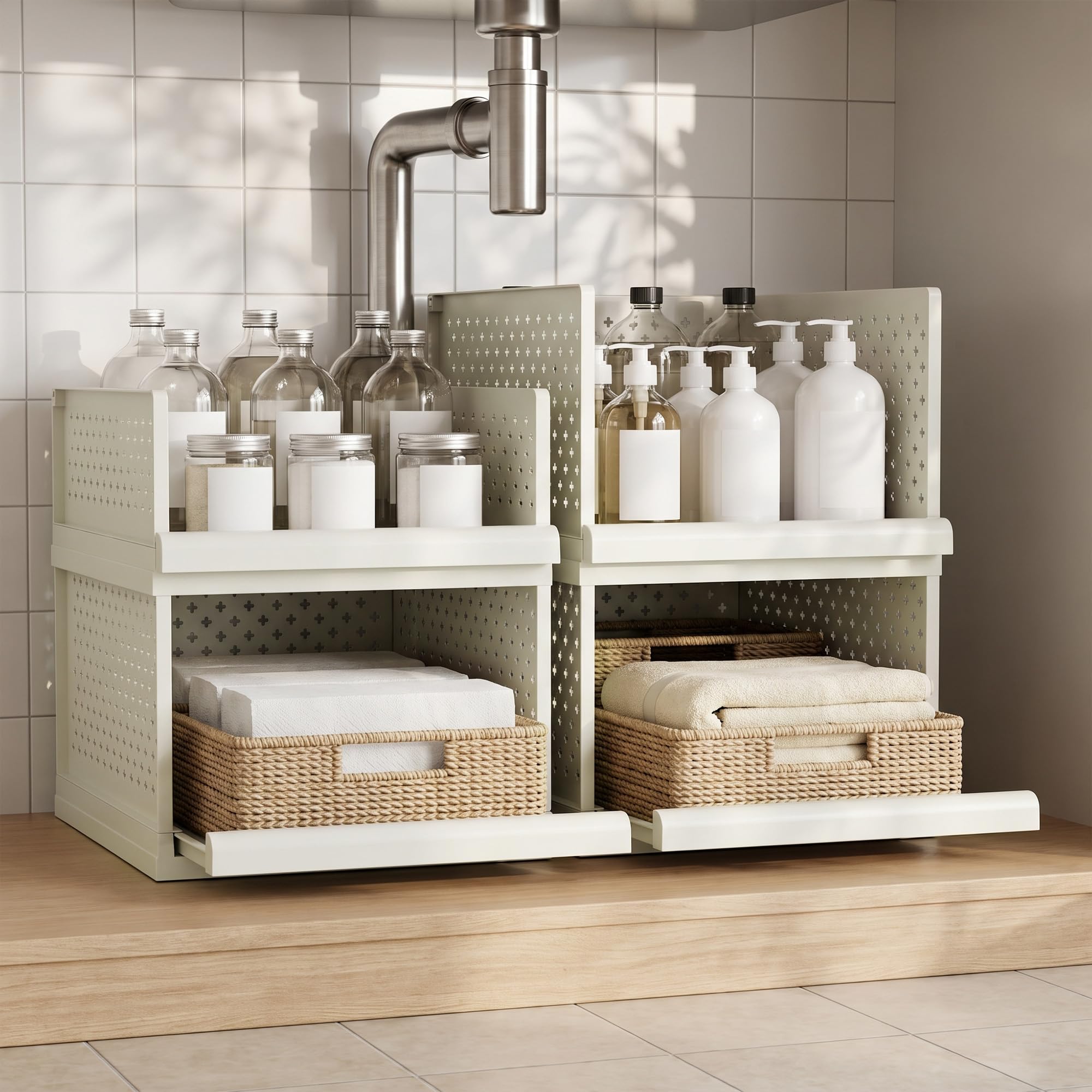 Tiroirs de rangement, 32,5 cm de large, étagère empilable pour salle de