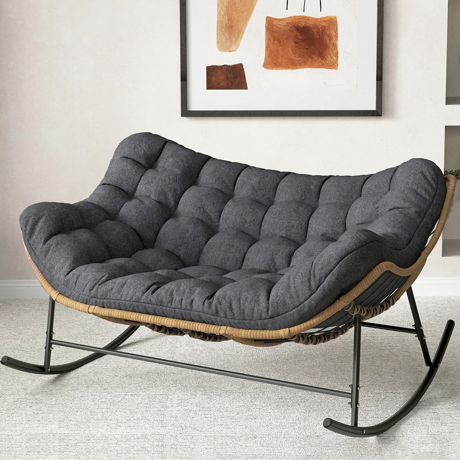SWITTE Double Rocking Chair Outdoor, Oversized Papasan