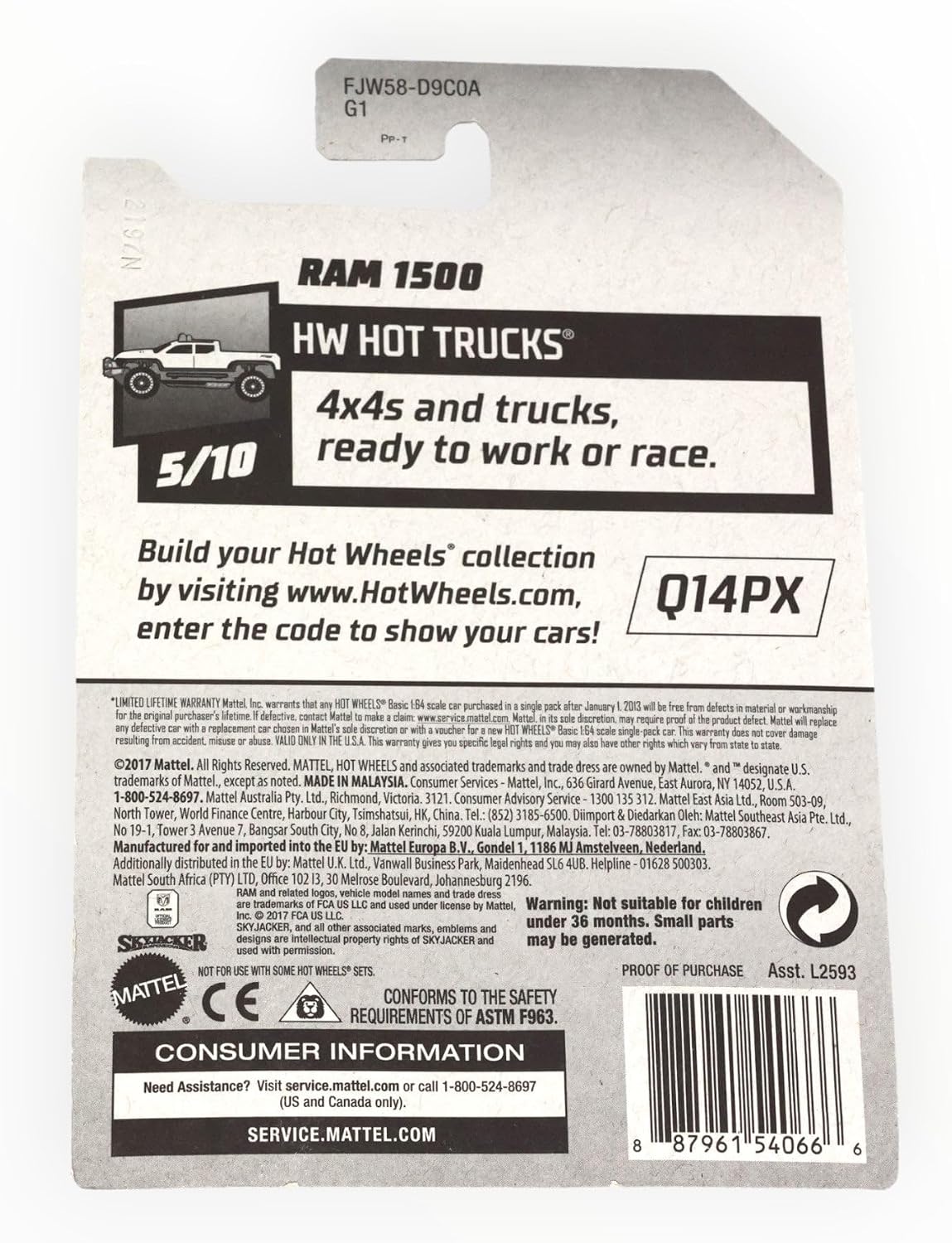 Hot Wheels 2018 50th Anniversary HW Hot Trucks Dodge Ram 1500 10/365, Red