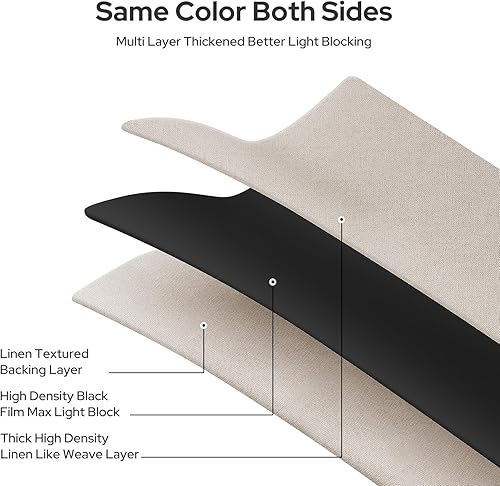 Miniatura 6 de HOMEIDEAS Cortinas 100% opacas beige de 84 pulgadas de largo, cortinas de lino sintético con textura natural, cortinas de lujo con aislamiento