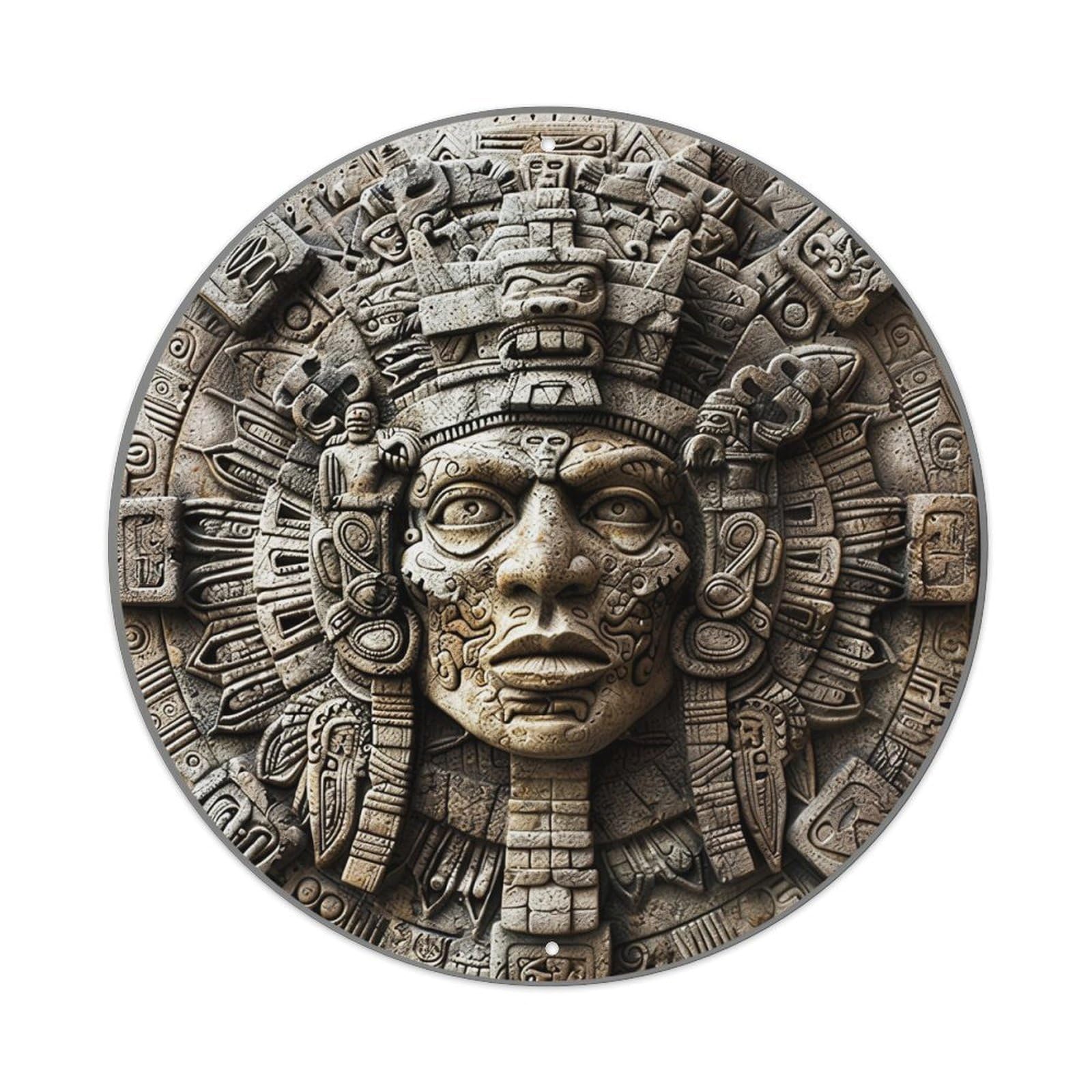 Ancient Mayan Stone Carving Design Metal Tin Sign Plaque