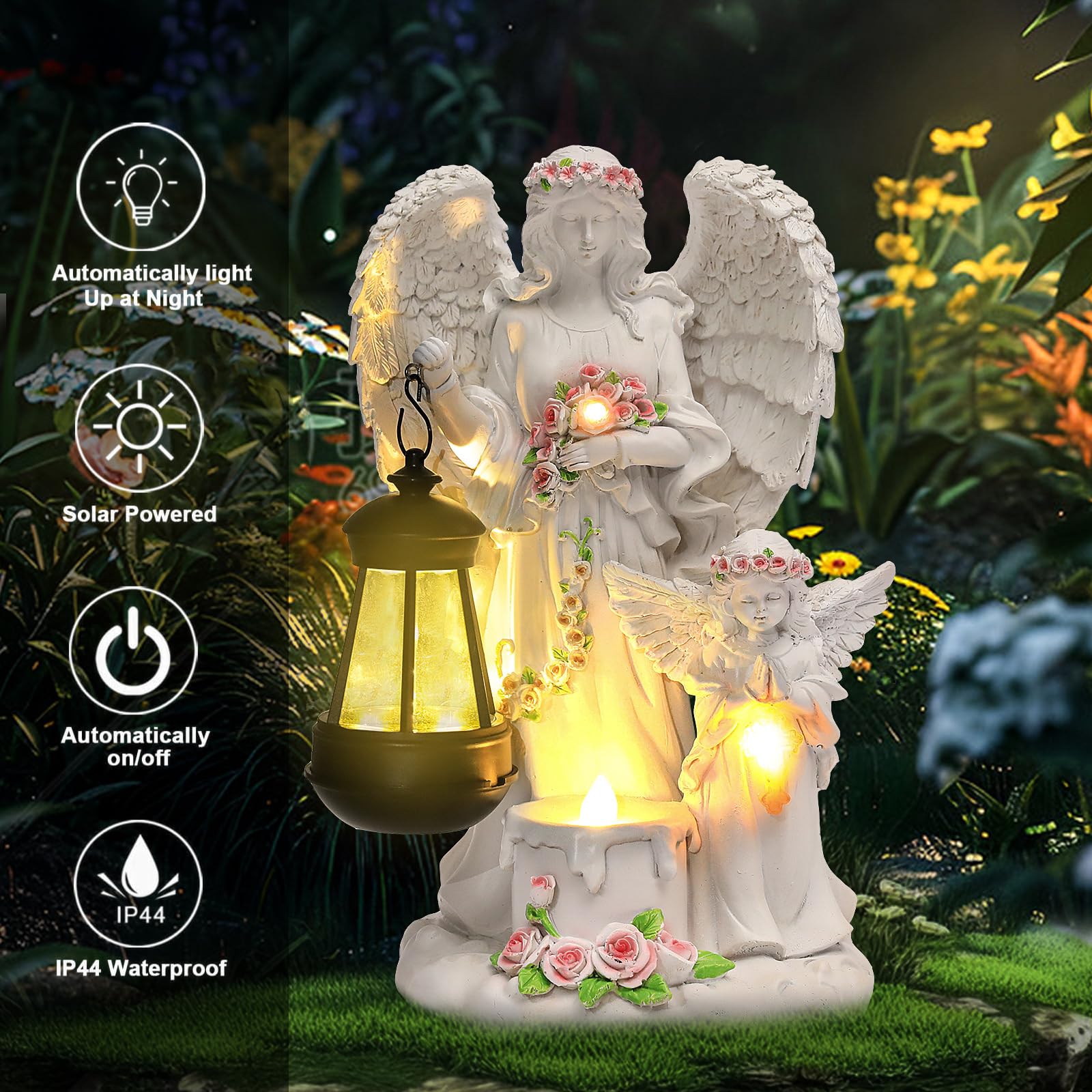 Estatuas de ángel solar para jardín, figura de ángel de la guarda con farolillo solar LED, decoración para exteriores, resistente a la intemperie, decoración para cementerio, escultura de