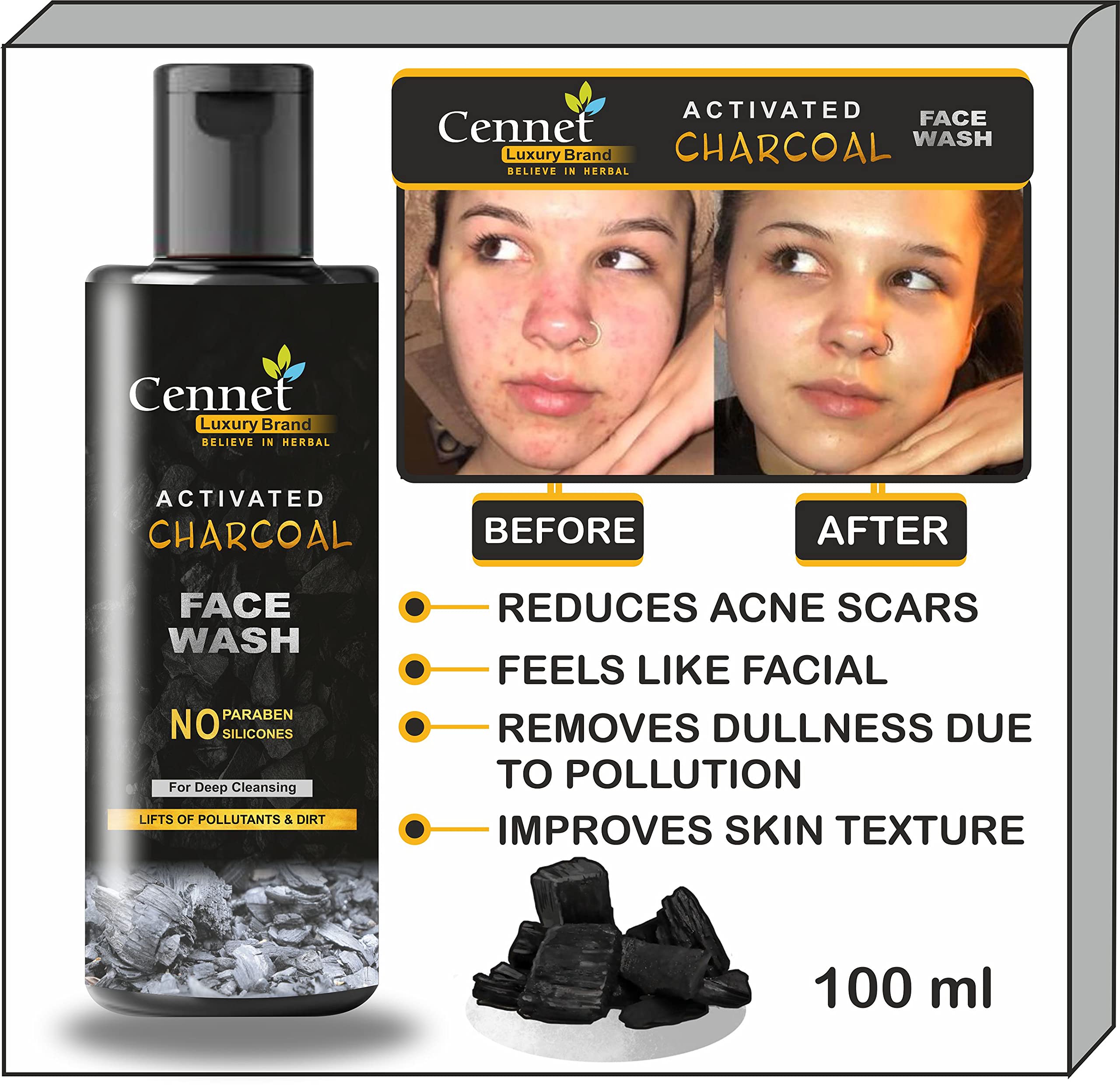 Cennet Activated Charcoal Face wash for Women & Men , Acne & Pimple, Oil control Face wash (100 ml)