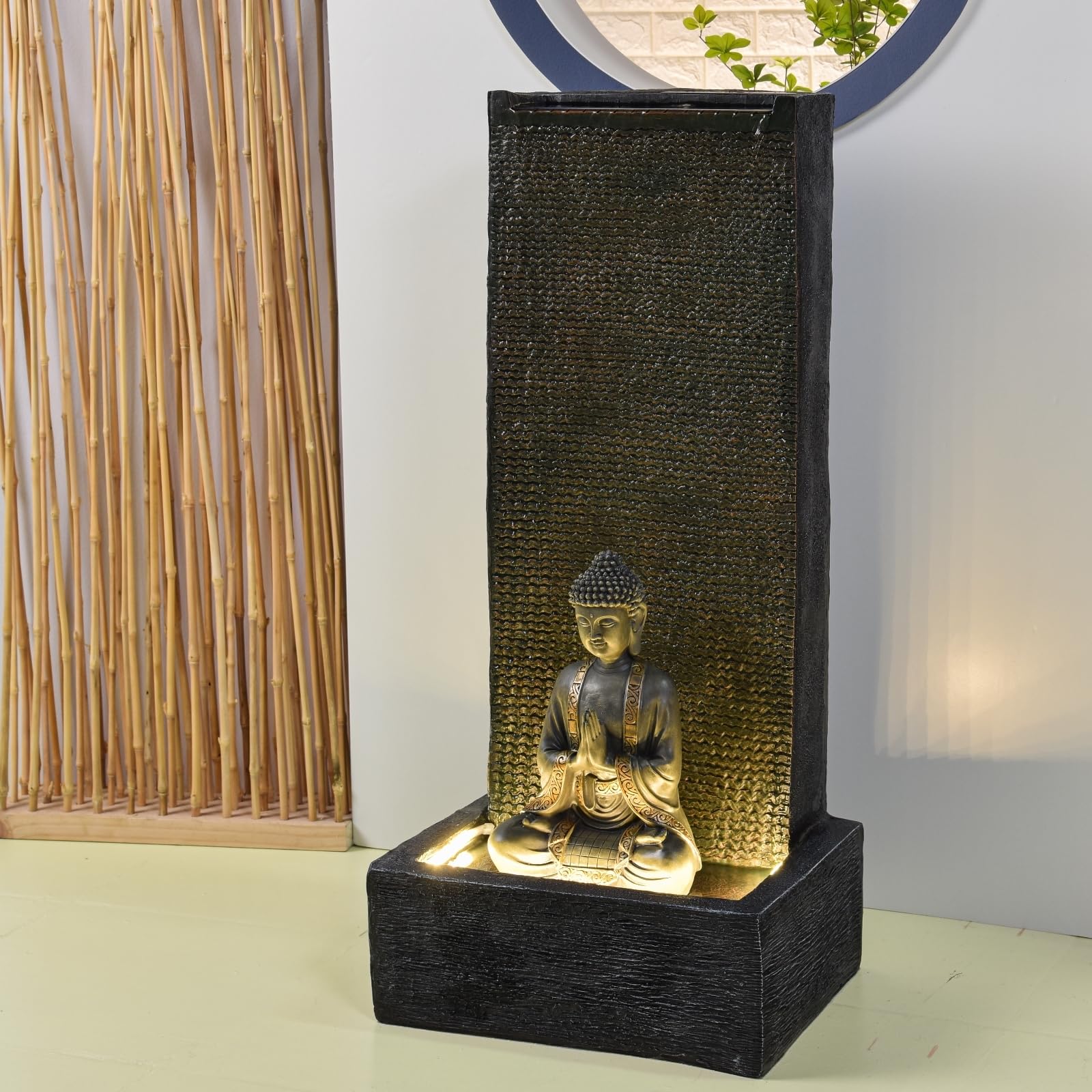 Zen Light SCFRGMB XL Buddha Außen- und Innenbrunnenwasserwand, 100cm Höhe, Schwarz