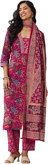 Libas Women Printed Cotton Straight Kurta Set With Trousers and Dupatta Price In India