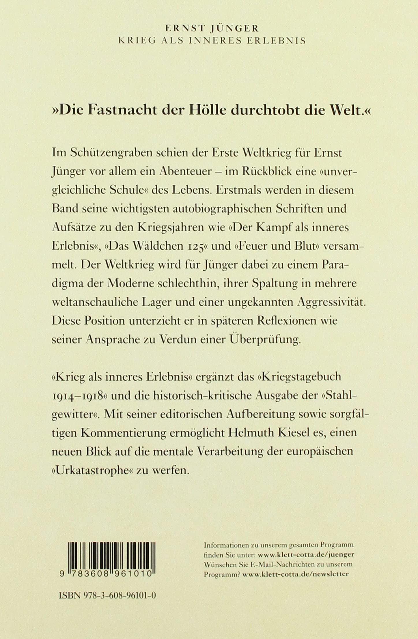 Krieg als inneres Erlebnis: Schriften zum Ersten Weltkrieg